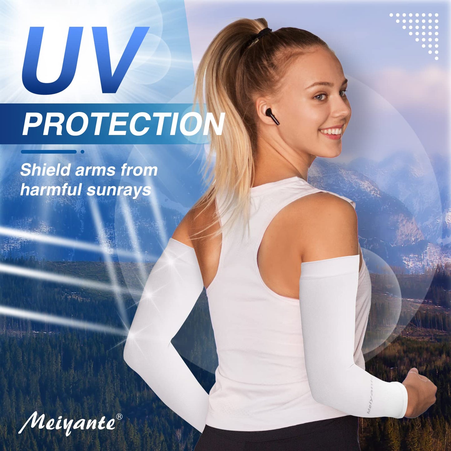 Meiyante Arm Sleeves with Thumb Holes for Men & Women, Cooling UPF 50+ UV Sun Protection Sleeves with Palm Coverage, Breathable Compression Sleeves for Golf, Driving, Running, Gardening & Tattoo Cover