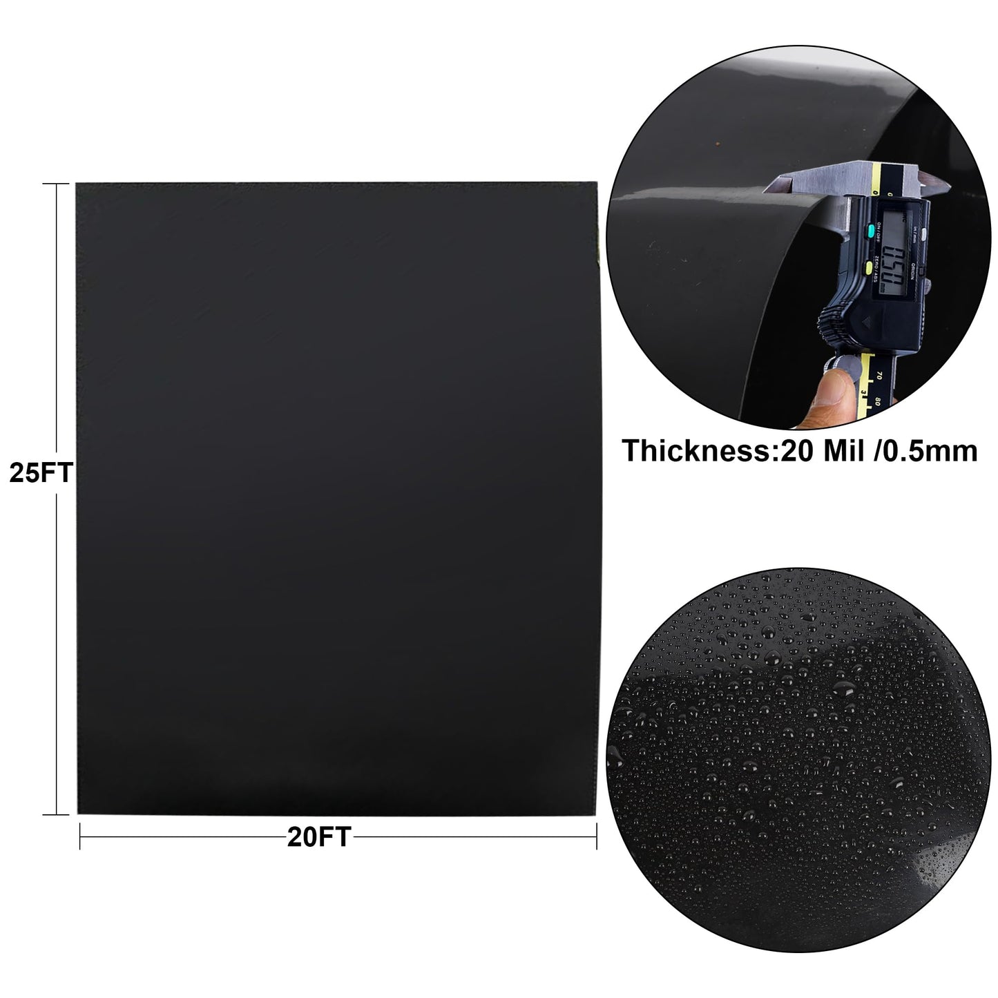 Adroiteet 20 x 25 FT Pond Liner, 20 Mil Fish Pond HDPE Liner, Pond Liners for Outdoor Ponds, Koi Ponds, Garden Fountain, Waterfall