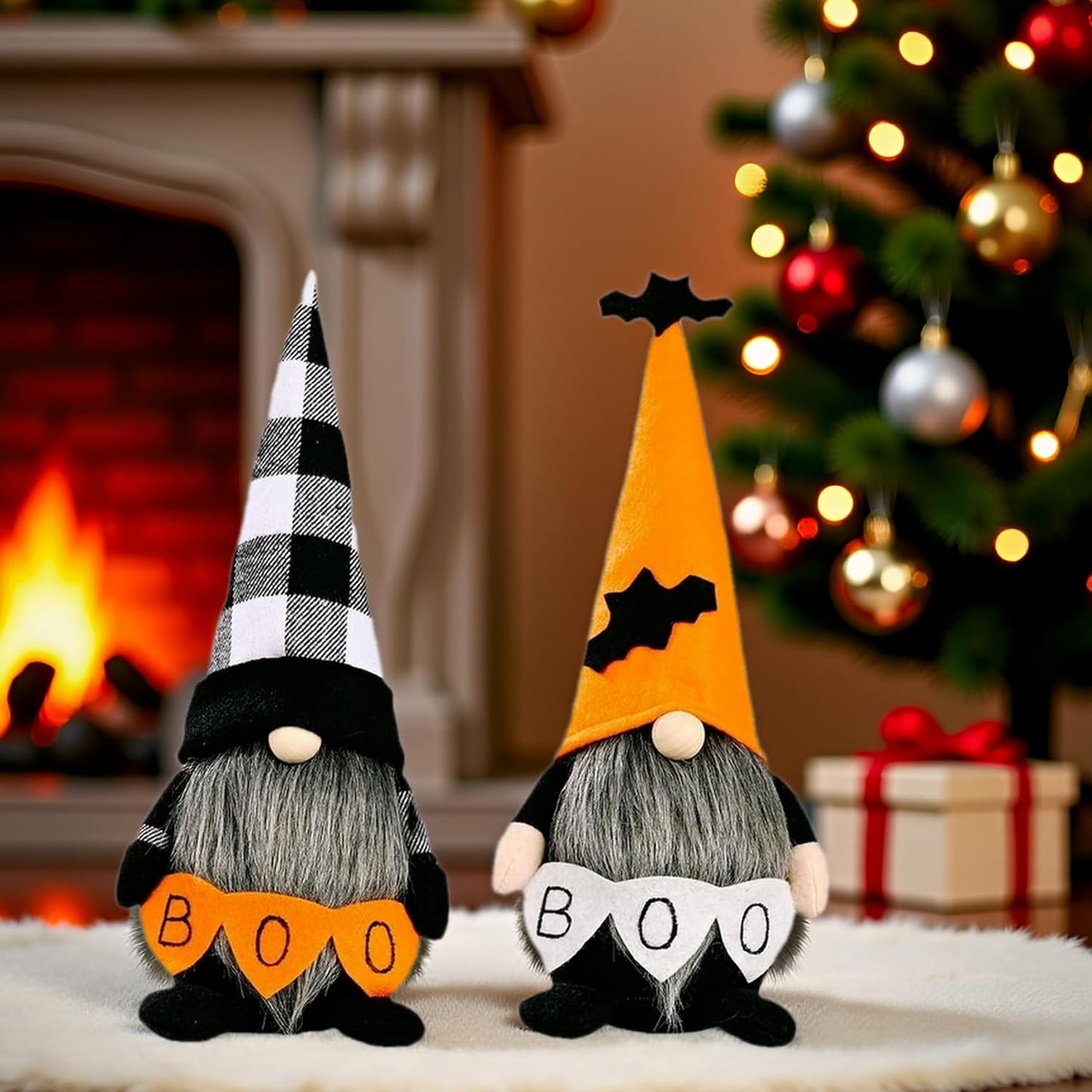 Skiennix Halloween Gnomes Decoration - 10.6'' Plush Boo & Bat Figures for Cute Home Decor | Perfect for Parties & Gifts