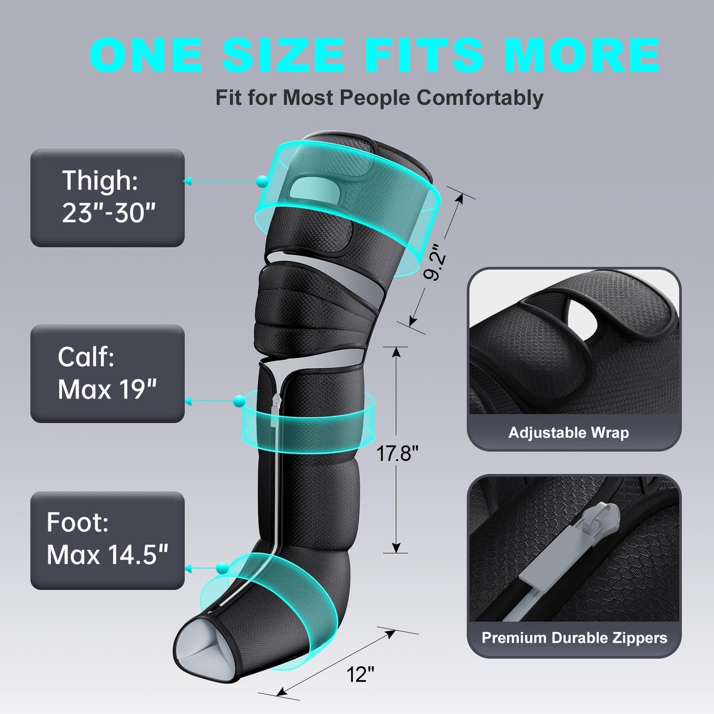 MZCNU Leg Compression Massager for Circulation and Pain Relief, Compression Boots with Heated Knee, 6 Modes 12 Intensities 3 Timers, Foot Calf Thigh Recovery Machine, Gifts for Man Woman, Black