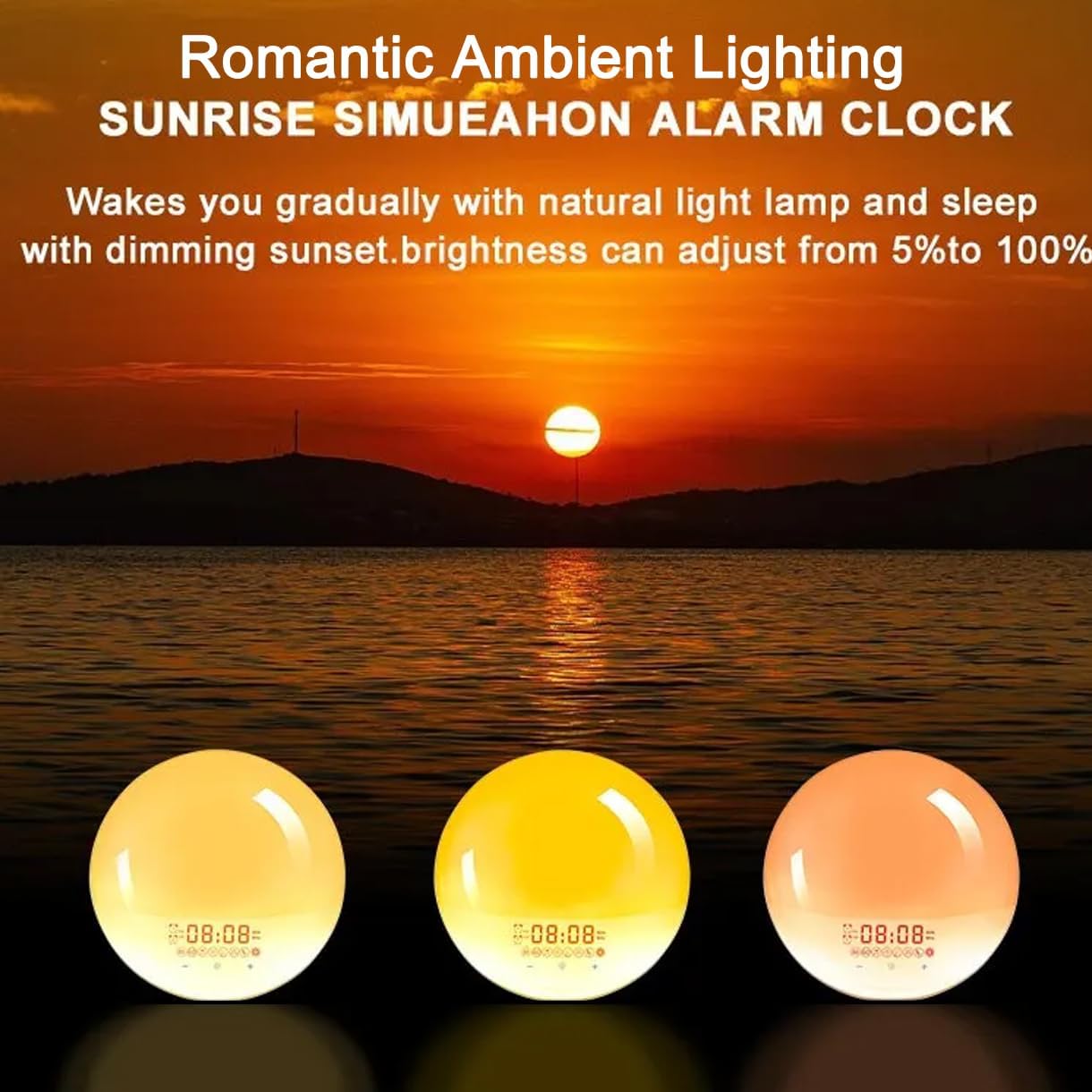 YOVDA 7 Dimmer, Sunrise Alarm Clock Radio for Bedrooms with Color Night Light, Dual Alarm, White Noise Sound Machine