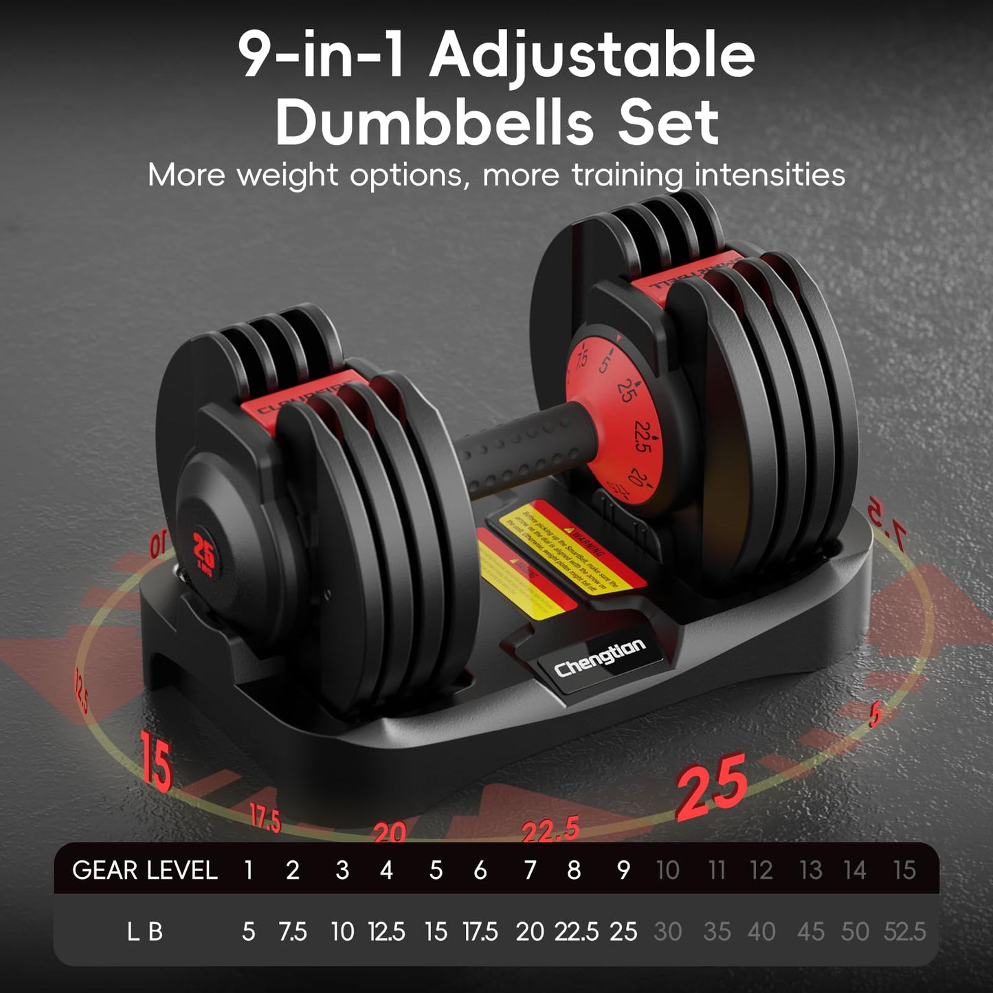 Upgraded Adjustable Dumbbells Set 25 lbs, 9 Weights Dumbbell Set, Quick Adjustable Dumbbells For Men Women Home Gym with Anti-Slip Handle, Safe and No Falling