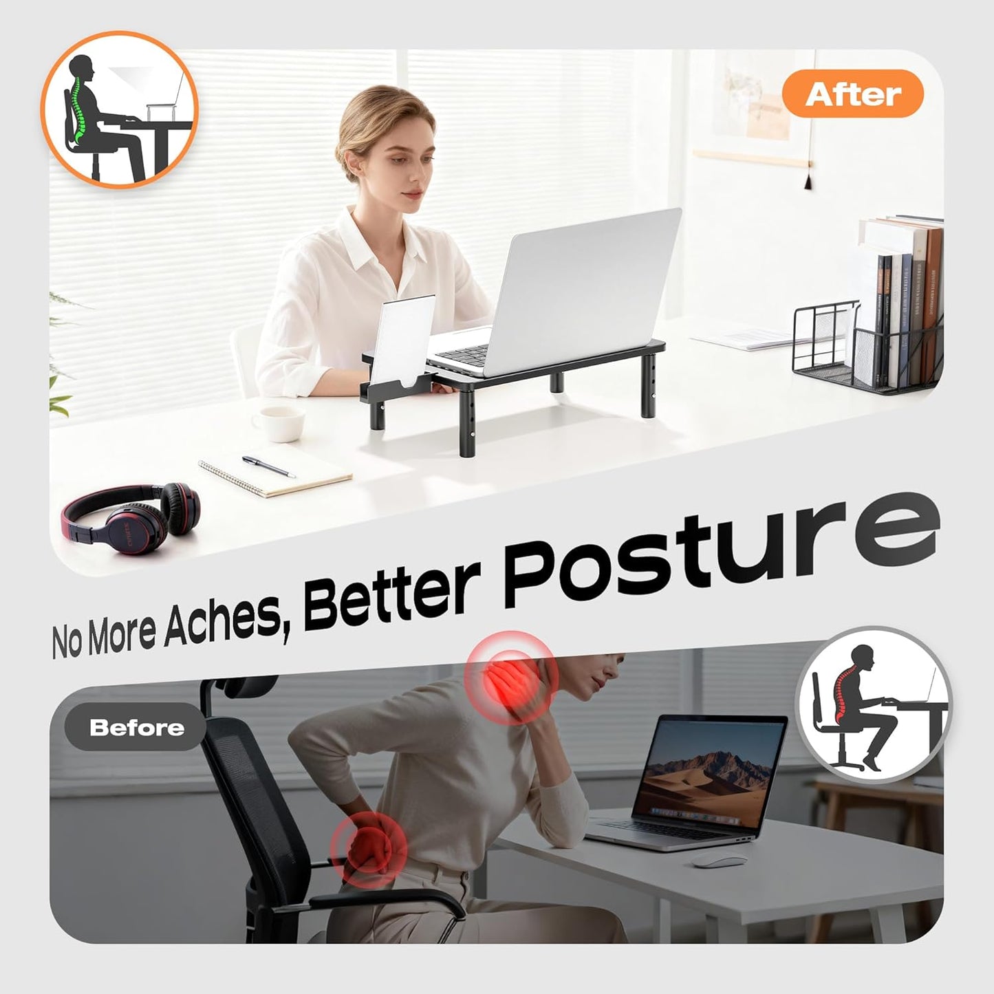 3 2 Pack Computer Monitor Stand Riser for Desk, Height Adjustable PC Laptop TV Desktop Monitor Stand Shelf, Metal