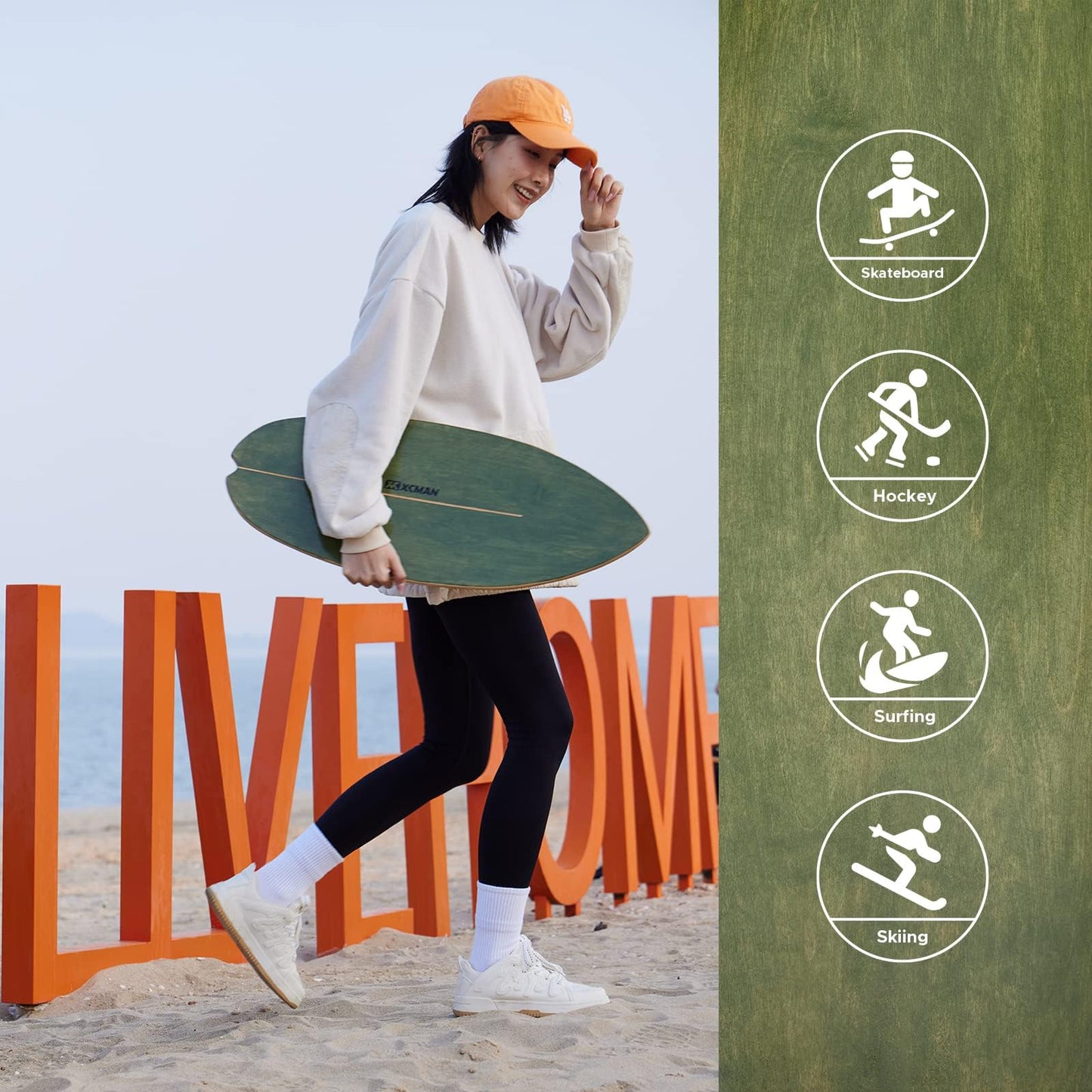XCMAN Surf Balance Board Trainer with Roller Wooden Exercise Balancing Stability Trainer - Non Slip Surface for Adults |Balance Board Surfing,Snowboarding,Skateboarding,Hockey,Yoga