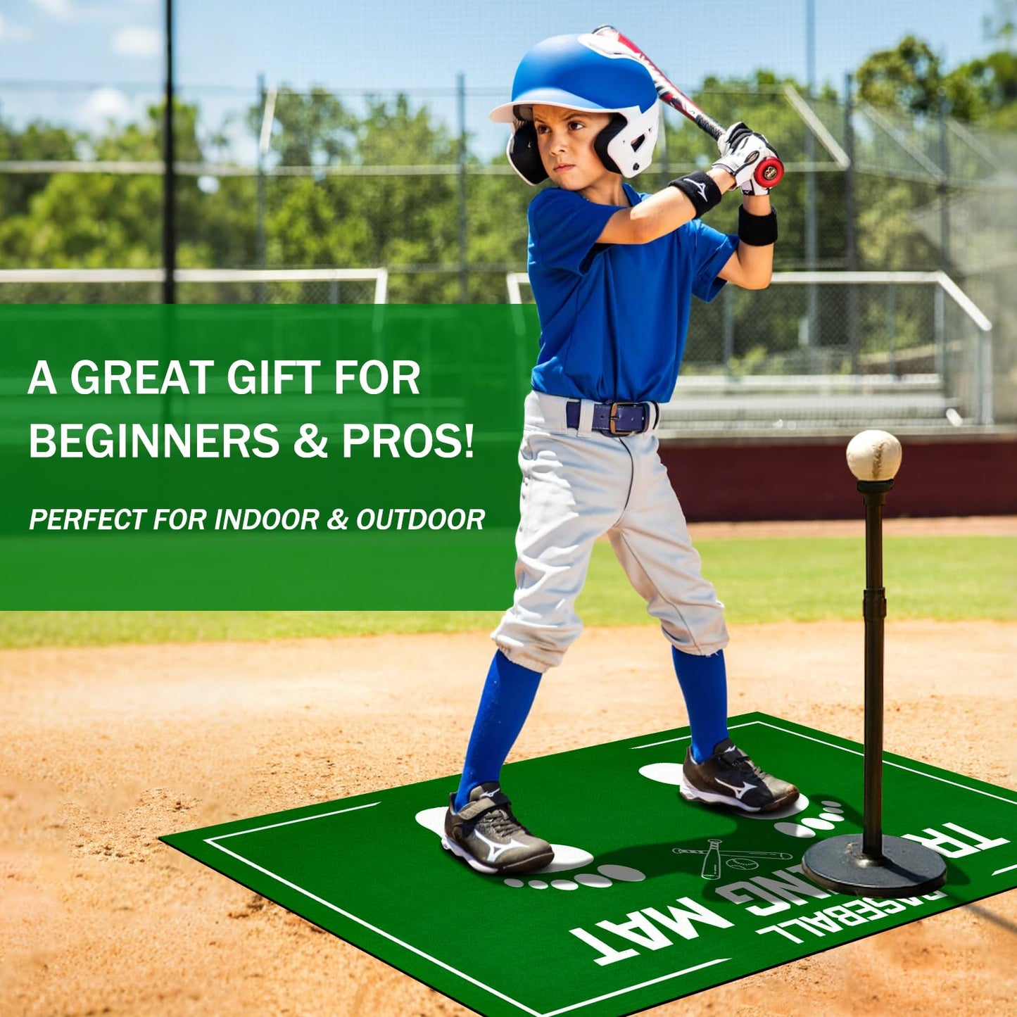 Baseball Training Mat, Baseball and Softball Batter Stance Hitting Mat, Improve Posture, Batting Mat with Toes Facing Place, Silent Anti-Skid, Baseball Training Equipment, 35.4 * 23.6 Inch (Green)