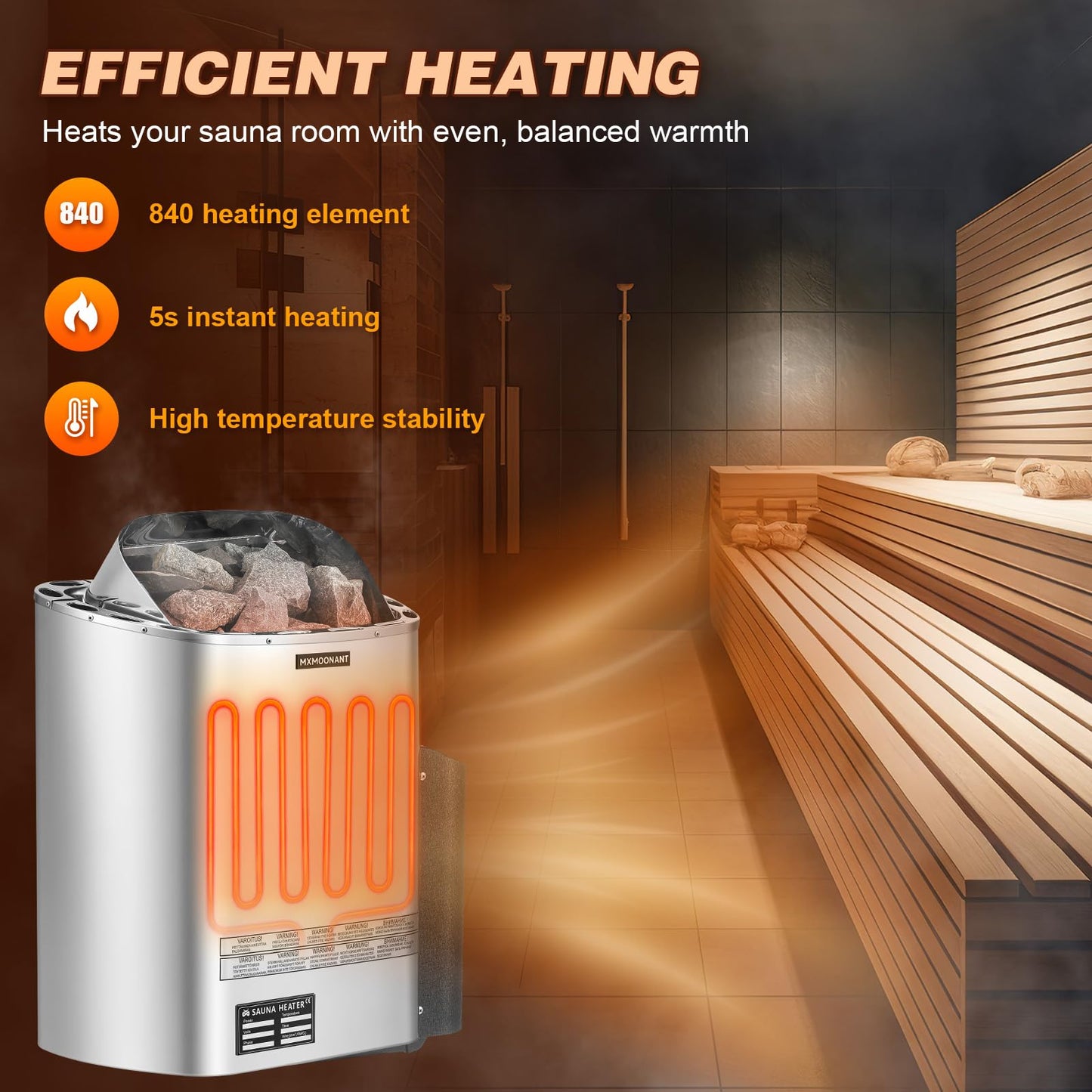Mxmoonant Sauna Heater, 6KW 220V Electric Sauna Heaters Digital Control Sauna Stove Dry Steam Sauna Bath for Home Hotel Spa Max. 300 Cu.ft with Sauna Hygrothermograph