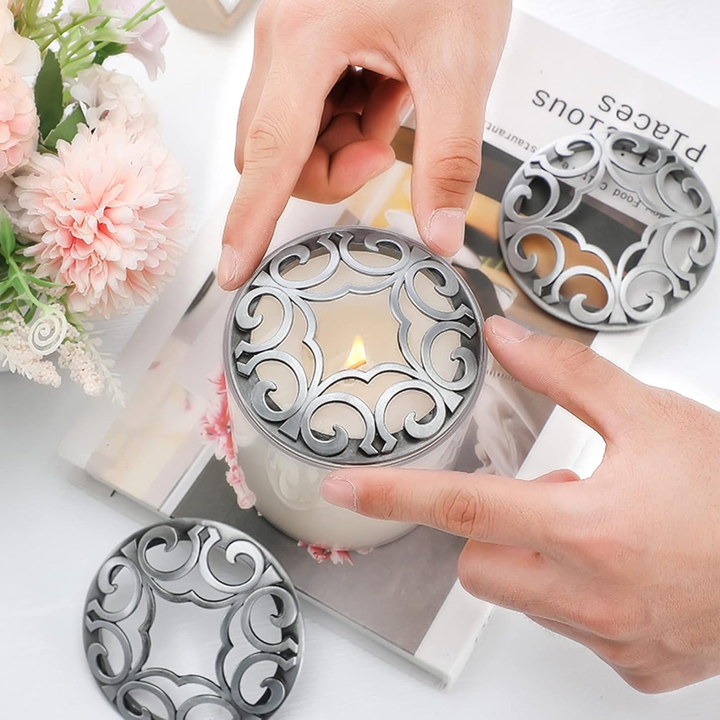 Shellwei Candle Toppers - 4 Pcs Silver Jar Lids for Even Burning | Perfect Accessories for Scented Candles