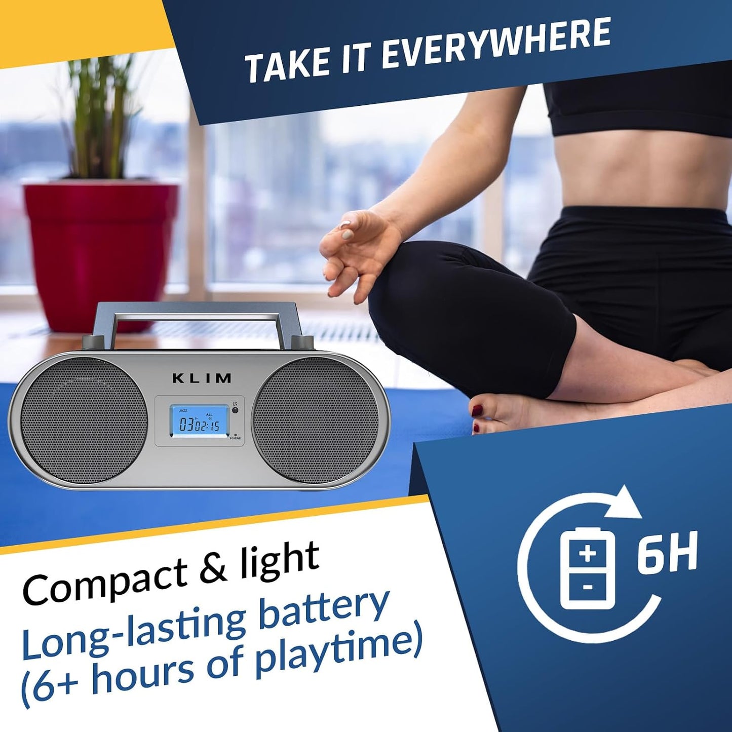 KLIM B4 MP3, Boombox CD Player Portable Audio System - AM/FM Radio with CD Player, Bluetooth, AUX, USB - Wired