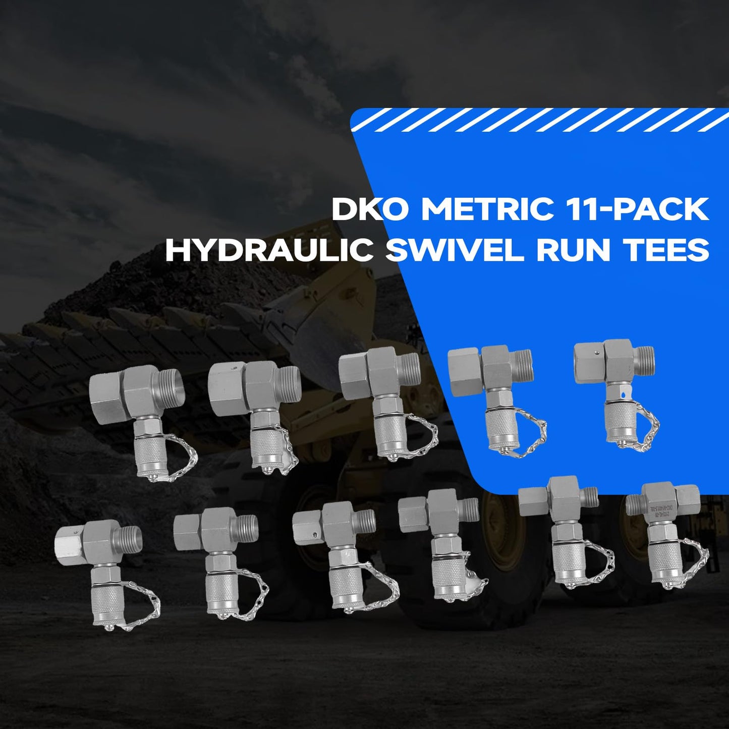SINOCMP DKO Metric 11-Pack Hydraulic Swivel Run tees DKO Hydraulic Tester Tee Coupling Set for Excavator Construction Machinery Hydraulic System