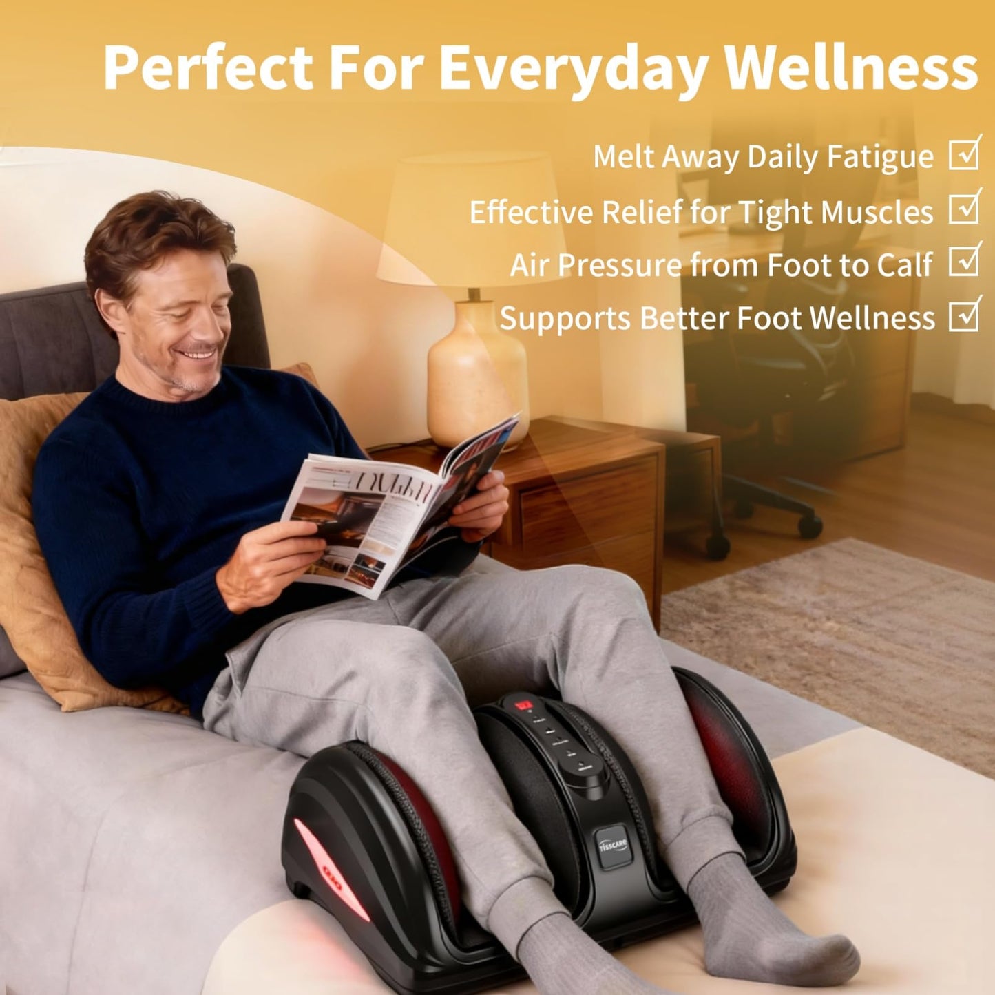 TISSCARE Foot Massager for Neuropathy: Shiatsu Feet Massager with Heat for Plantar Fasciitis, Pain Relief, Circulation, Deep Kneading Relaxation Massage for Women Men