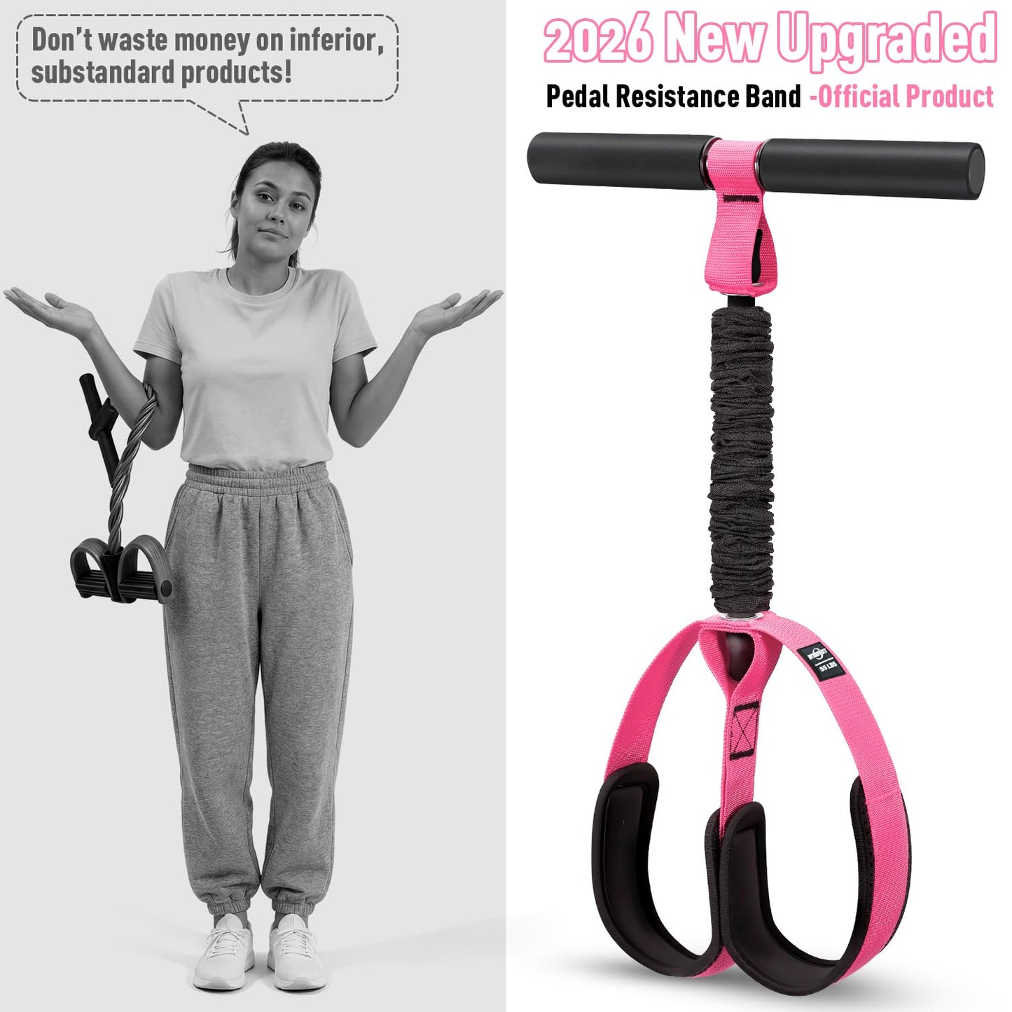 2026 Upgraded Durable Pedal Resistance Band with Handle, Thickened Latex Tubes and Soft Foam Fabric Foot Pedal, Sit Up Exercise Equipment for Abdomen, Waist, Arm, Core/ABS, Leg, Physical Therapy