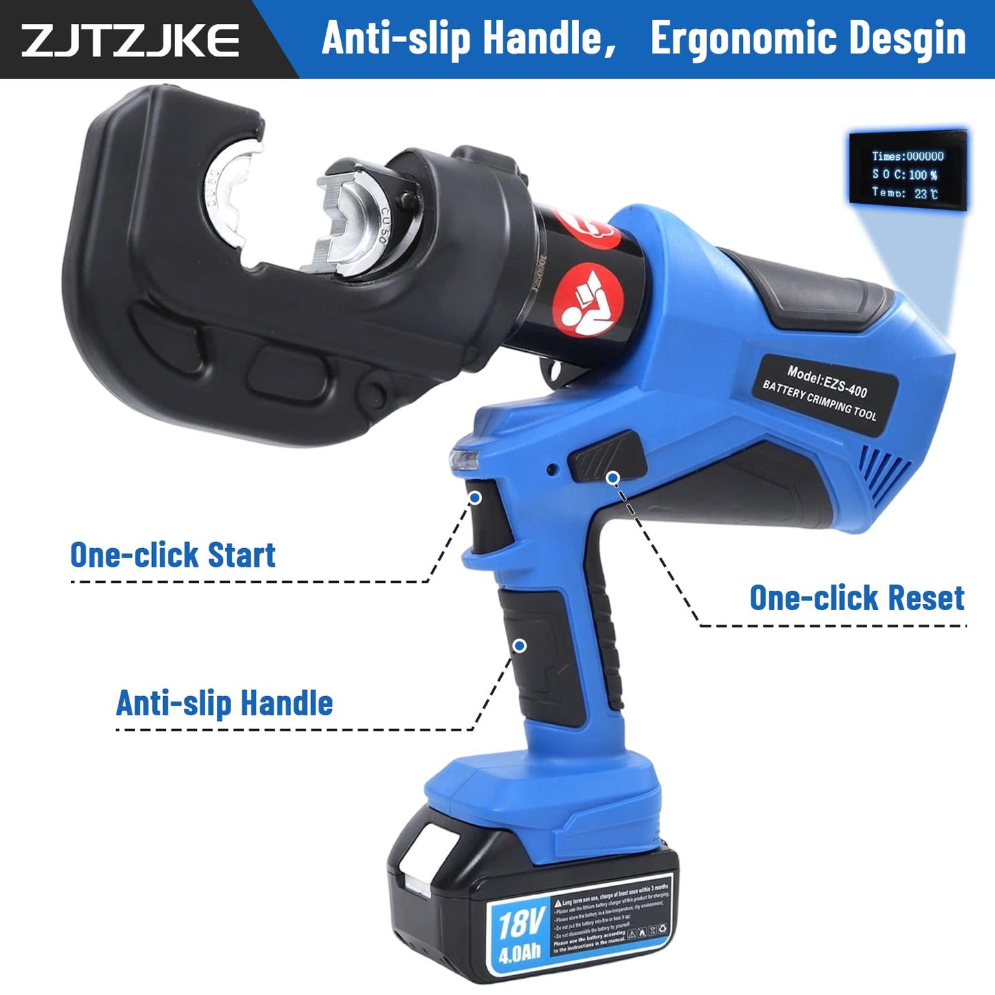 Electric Hydraulic Crimping Tool, 120Kn Output Rechargeable Hydraulic Crimper, For Cu/Al Terminal, Electro-Pneumatic Welding Tool With 13 Dies, EZ-400