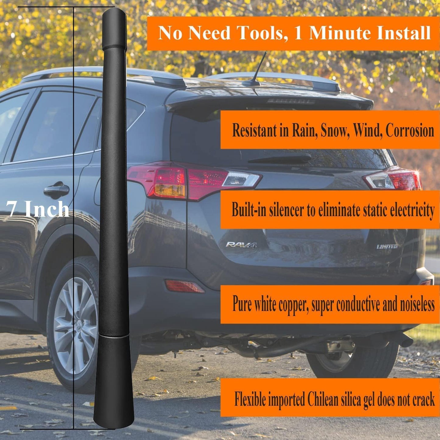 RooFox 7 Inch RAV4 (2009-2015), RAV4 Antenna Replacement Mast for Toyota Antenna