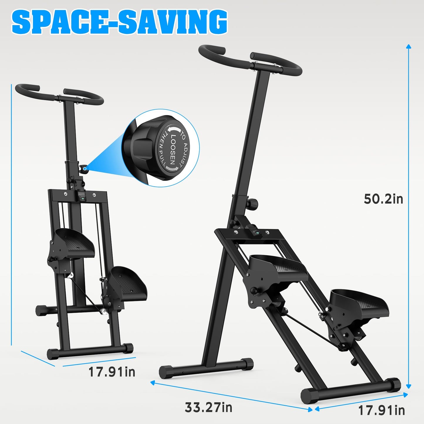 HIKEDIN Stair Stepper Vertical Stair Master with Optional Resistance Bands Adjustable Handlebar & Pedals Climber Exercise Machine for Full-Body Workout, New Version (Black)