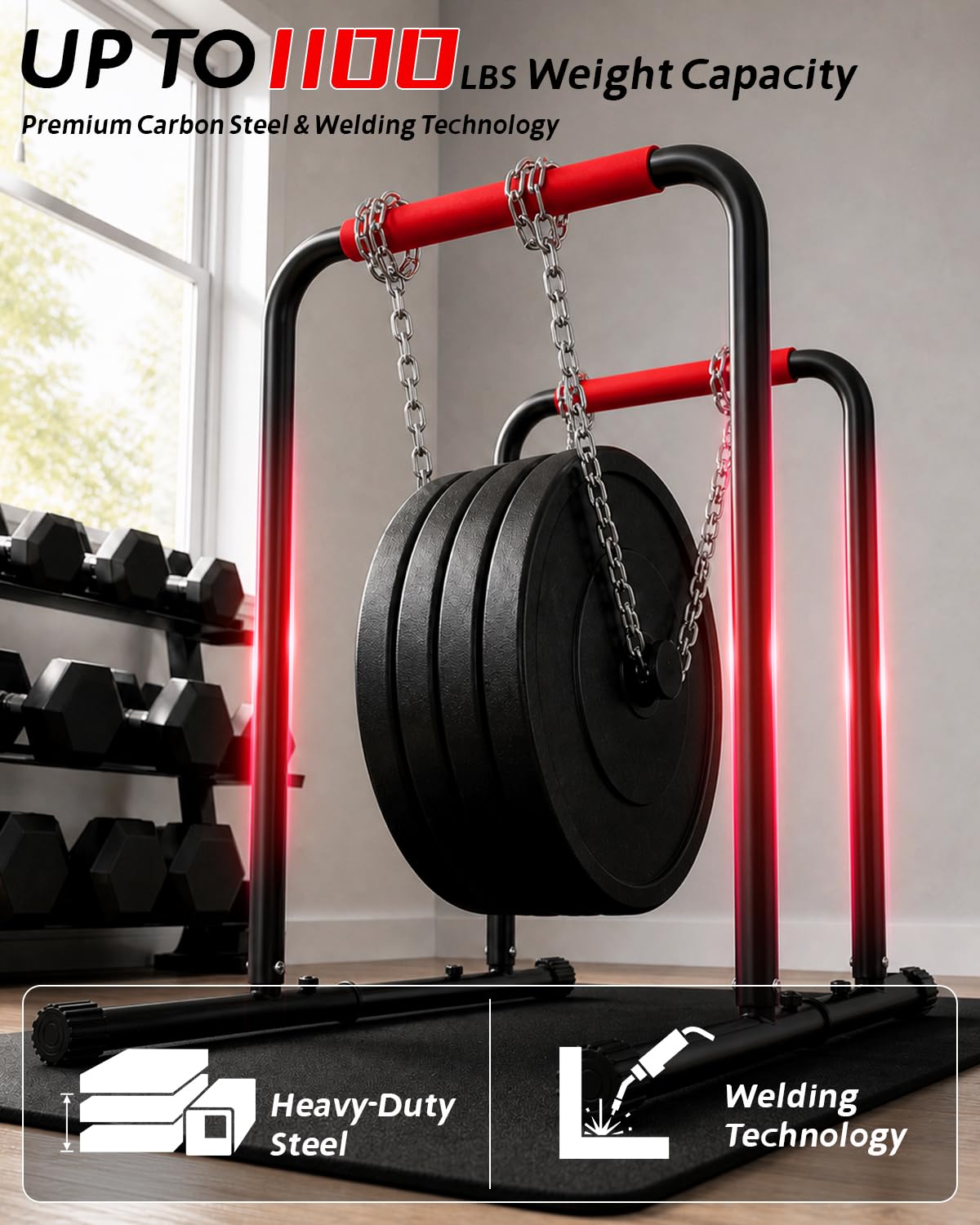Streamnova Dip Bar Station, 1100LBS Heavy-Duty Adjustable Height & Width Parallel Bars with Dual Inner Connectors ltra-Stable Settings & Non-Slip Feet for Home Gyms, Upper Body & Core Training