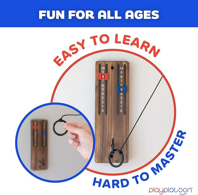 Play Platoon Hook and Ring Toss Bar Game for Adults - Wood Toss Ring Game for Adults - Perfect Home, Basements, & Bar Gifts