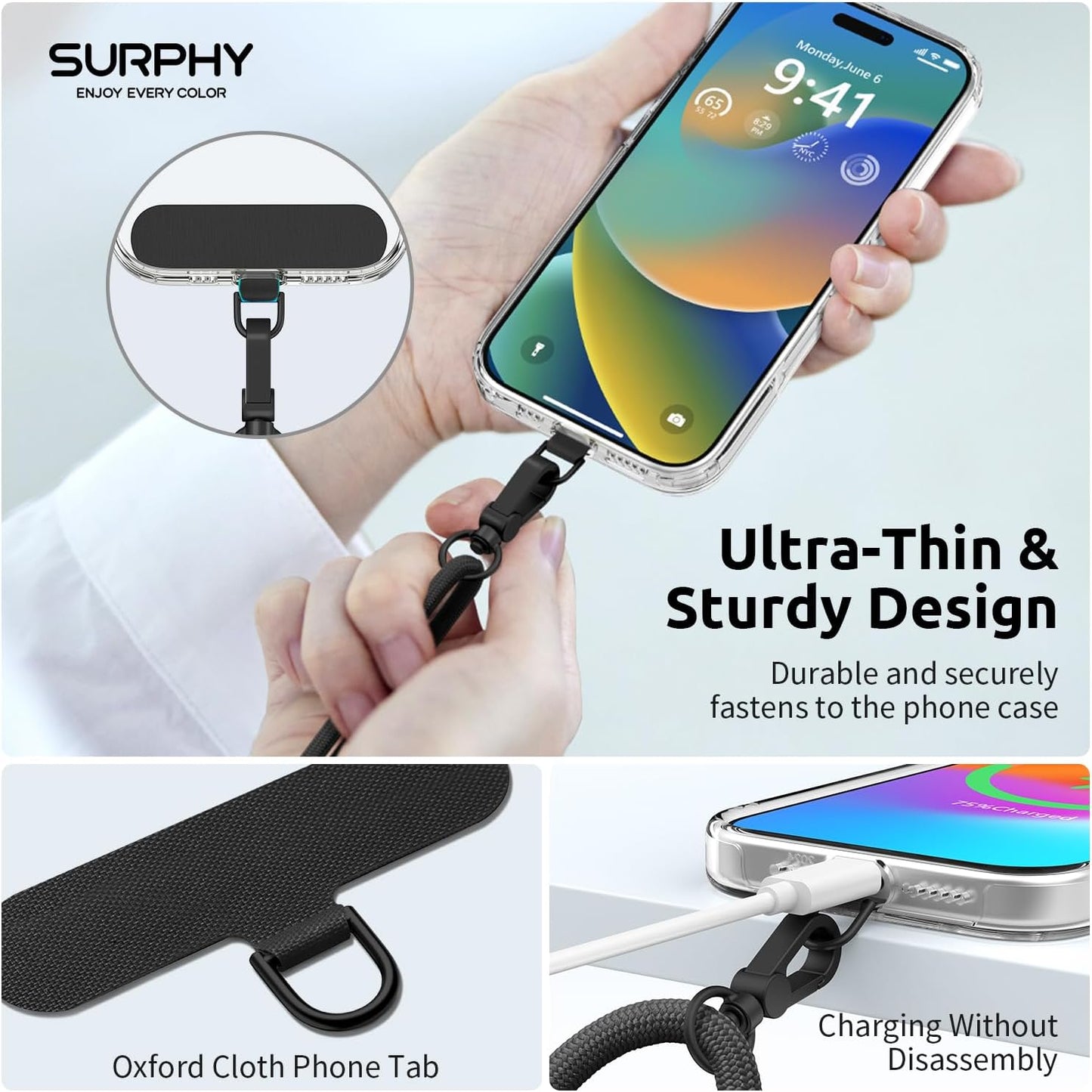 2 Pack SURPHY Phone Lanyard, Adjustable Phone Strap Crossbody with Cell Phone Tether Tab, Premium Metal Buckles