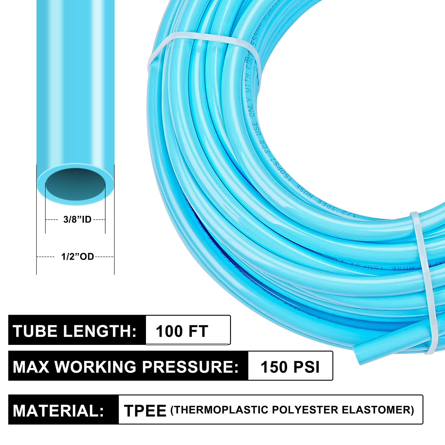 1/2″OD Compressed Air Piping System and Shop Air Line Kit with 100ft TPEE Tubing 3/8″ID, 27-Piece Air Push to Connect Kit