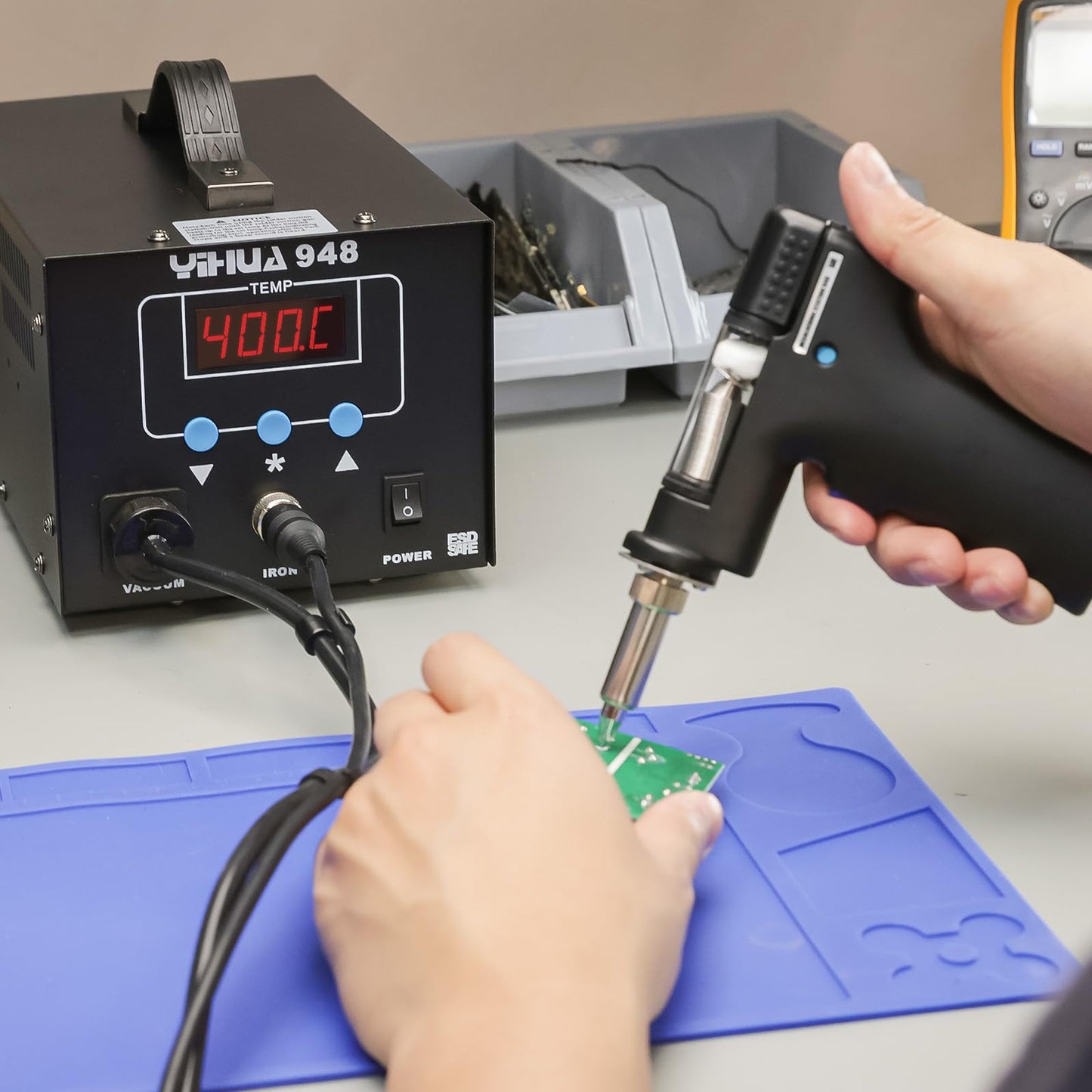 YIHUA 948 Standard Desoldering Station, 80W, with Auto Shutoff, Variable Precise Temperature (716°F ~ 896°F), ºC/°F display, Sleep Function and More.