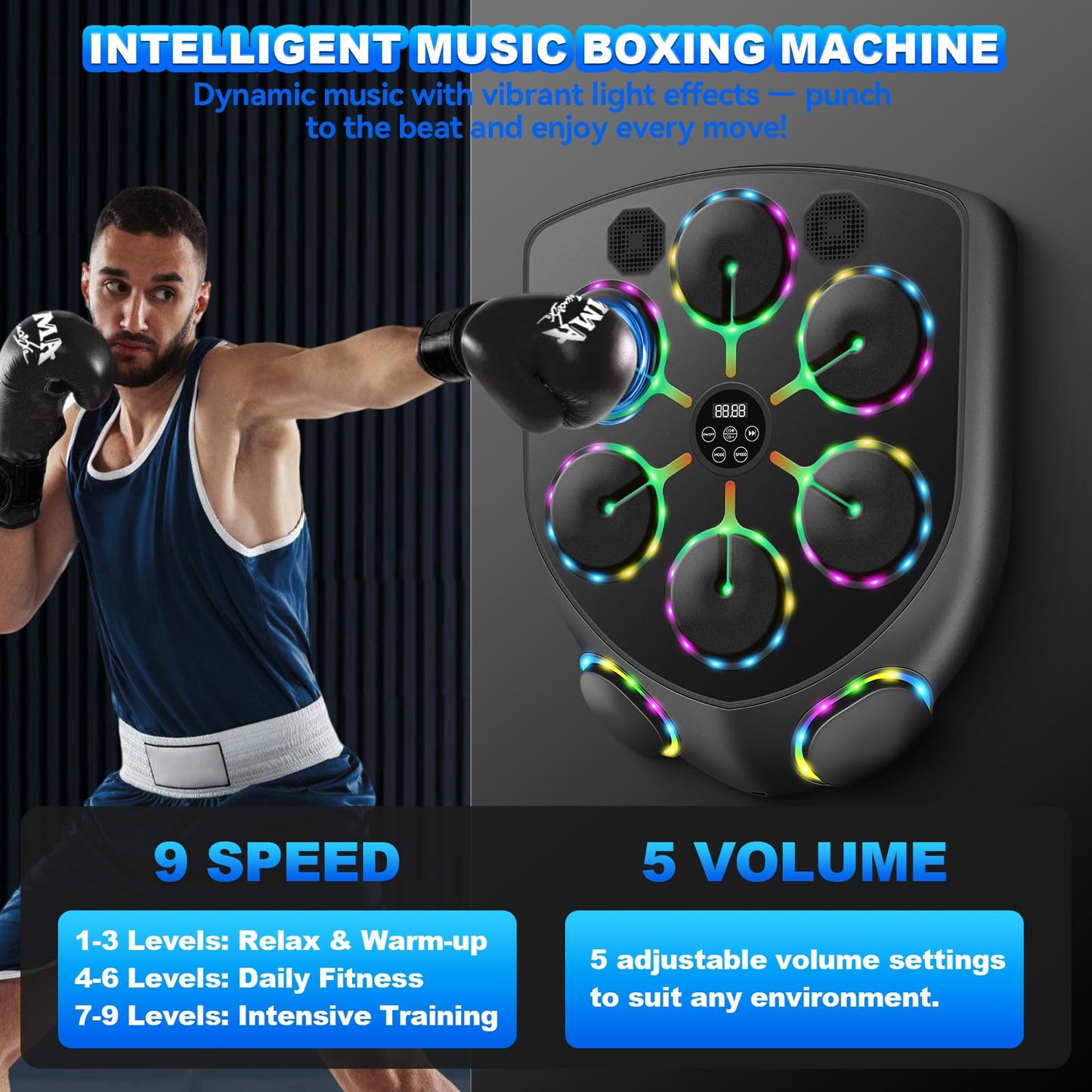 YORWHIN Smart Music Boxing Machine for Adults and Kids, Bluetooth Boxing Equipment with Boxing Gloves, Wall Mounted Electronic Punching Machine for Home Gym Workout Indoor