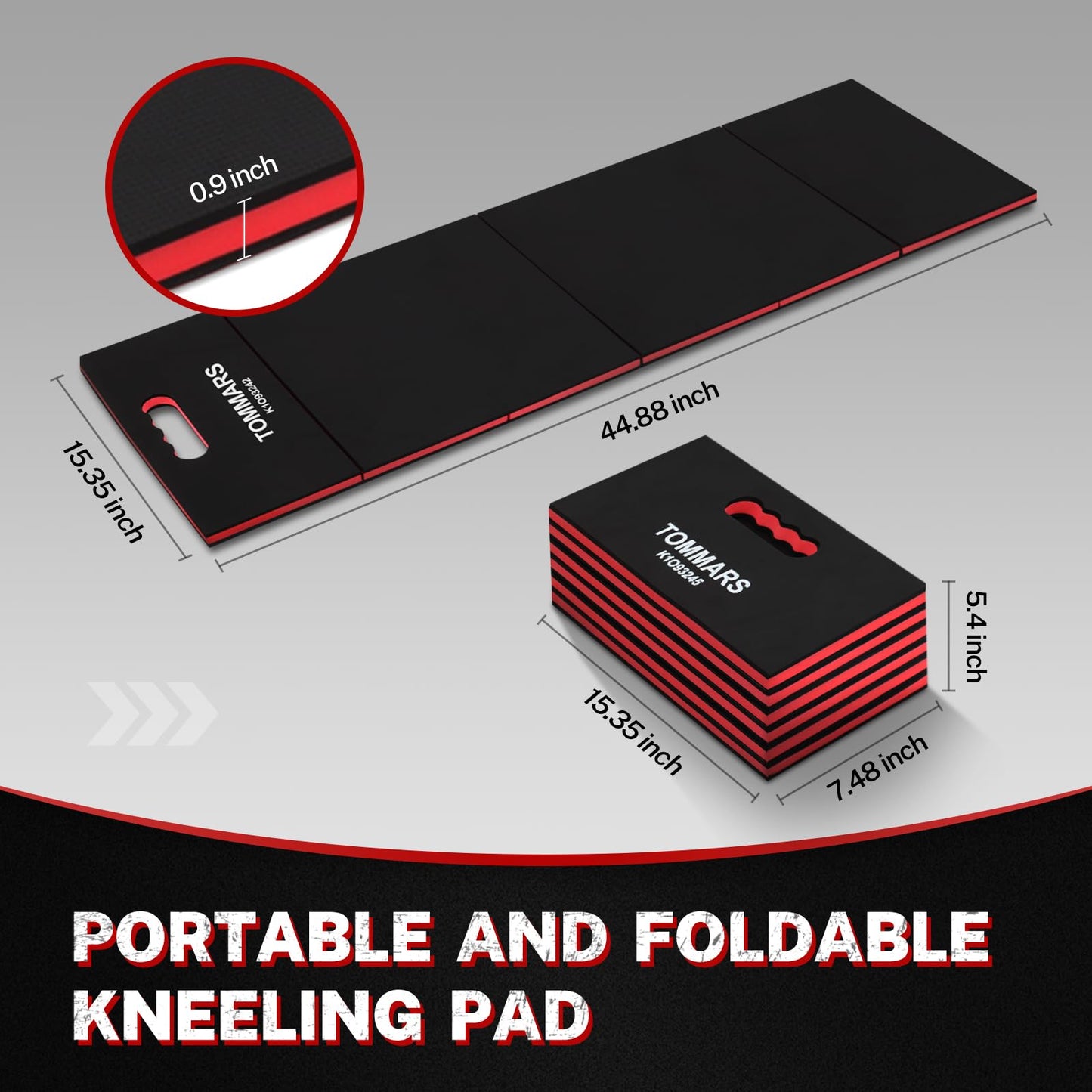 TOMMARS Heavy Duty Foldable Kneeling Pad 44.88", Thick Foam Work Mat with Handle & Tool Pockets, 5-Fold Mechanic Kneeling Pad Waterproof Non-Slip for Garage, Automotive Repair & Workshop