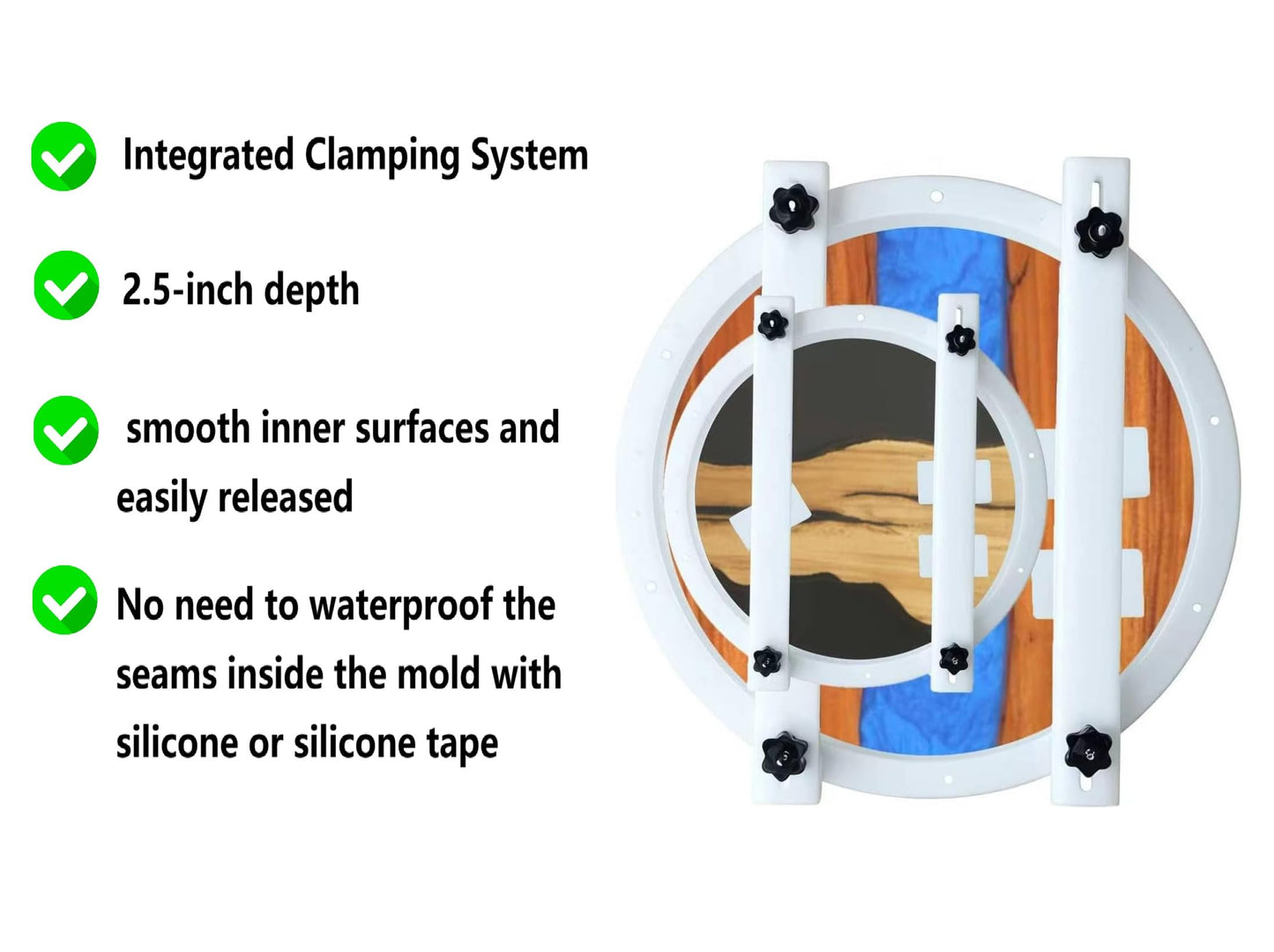 Epoxy Molds Integrated Clamping System 20 inch and 14 inch, Large Round Resin Deep Molds for Tables, Cutting Boards, DIY Art, Round Tray