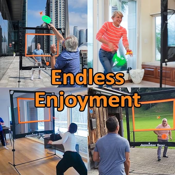 Jazzminton-Sport – The Original Paddle Game with Net for Indoors & Outdoors – Active, Joint-Friendly Family Fun – Like Badminton, Pickleball & Tennis with a Twist