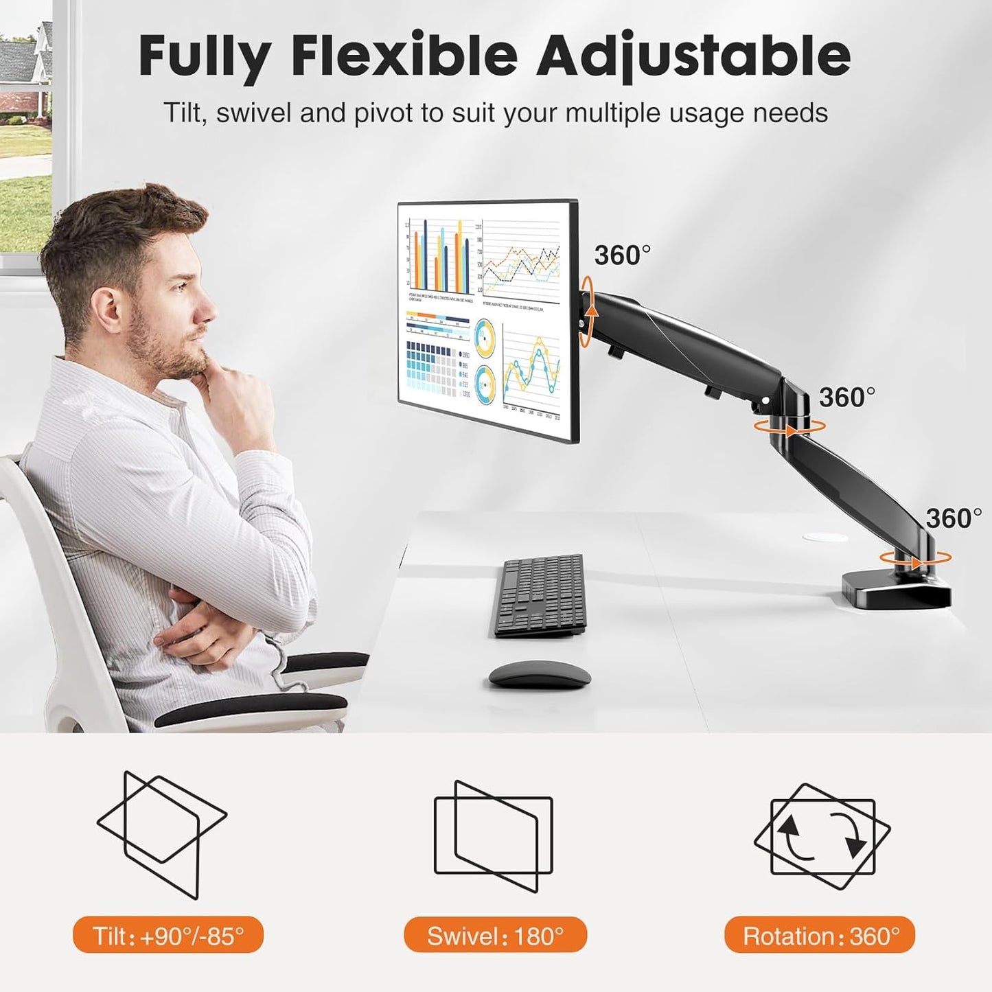 Simple Deluxe 13" 32" Single Monitor Arm, to Adjustable Desk Monitor Stand Mount, Black