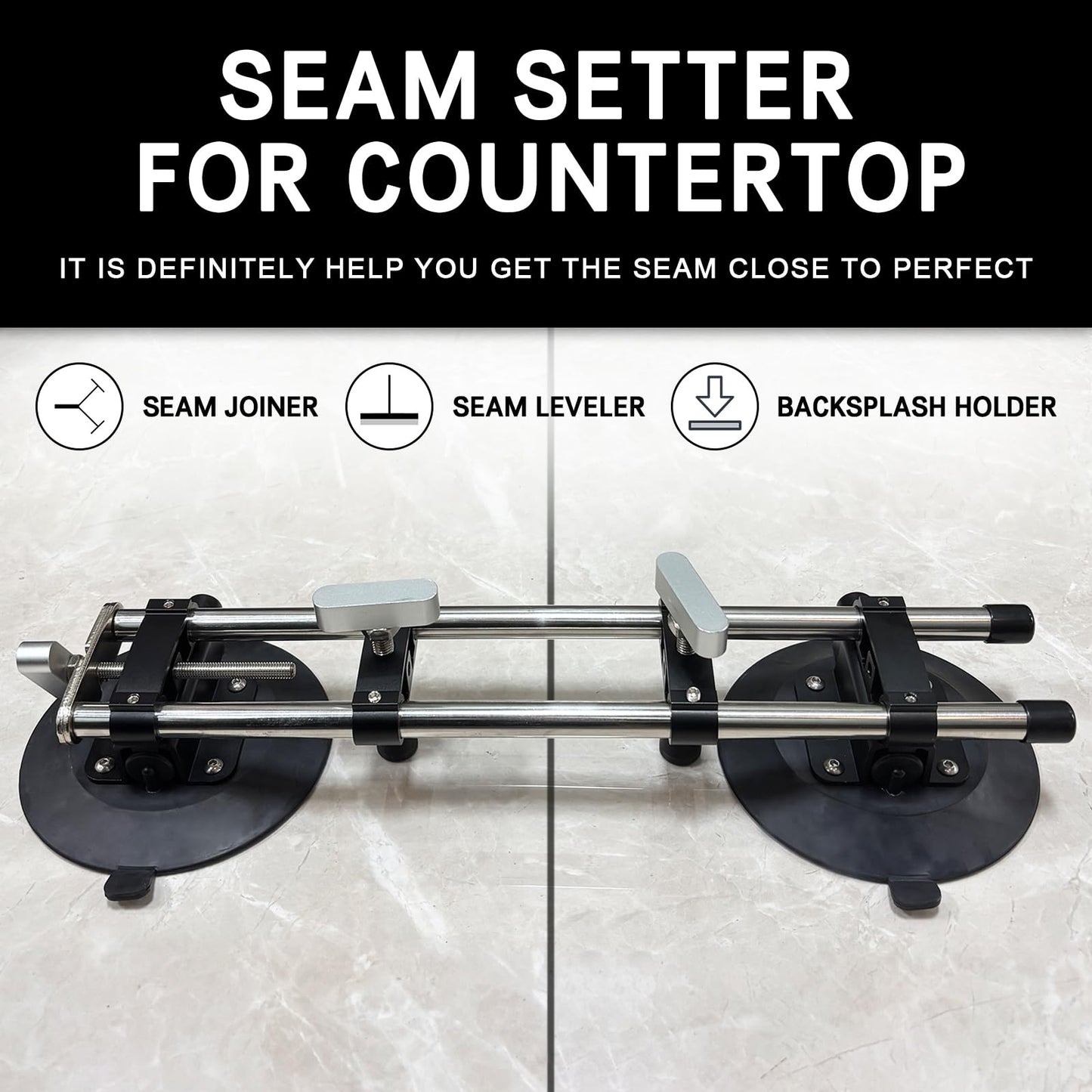 Mitoykus Manual Vacuum Countertop Leveling System - 3s Quick-Suction Technology & 4 Adjustable Knobs for Seamless Granite/Quartz/Marble Alignment | Heavy-Duty Clamping Force, No Slip Grip【2 Pack】
