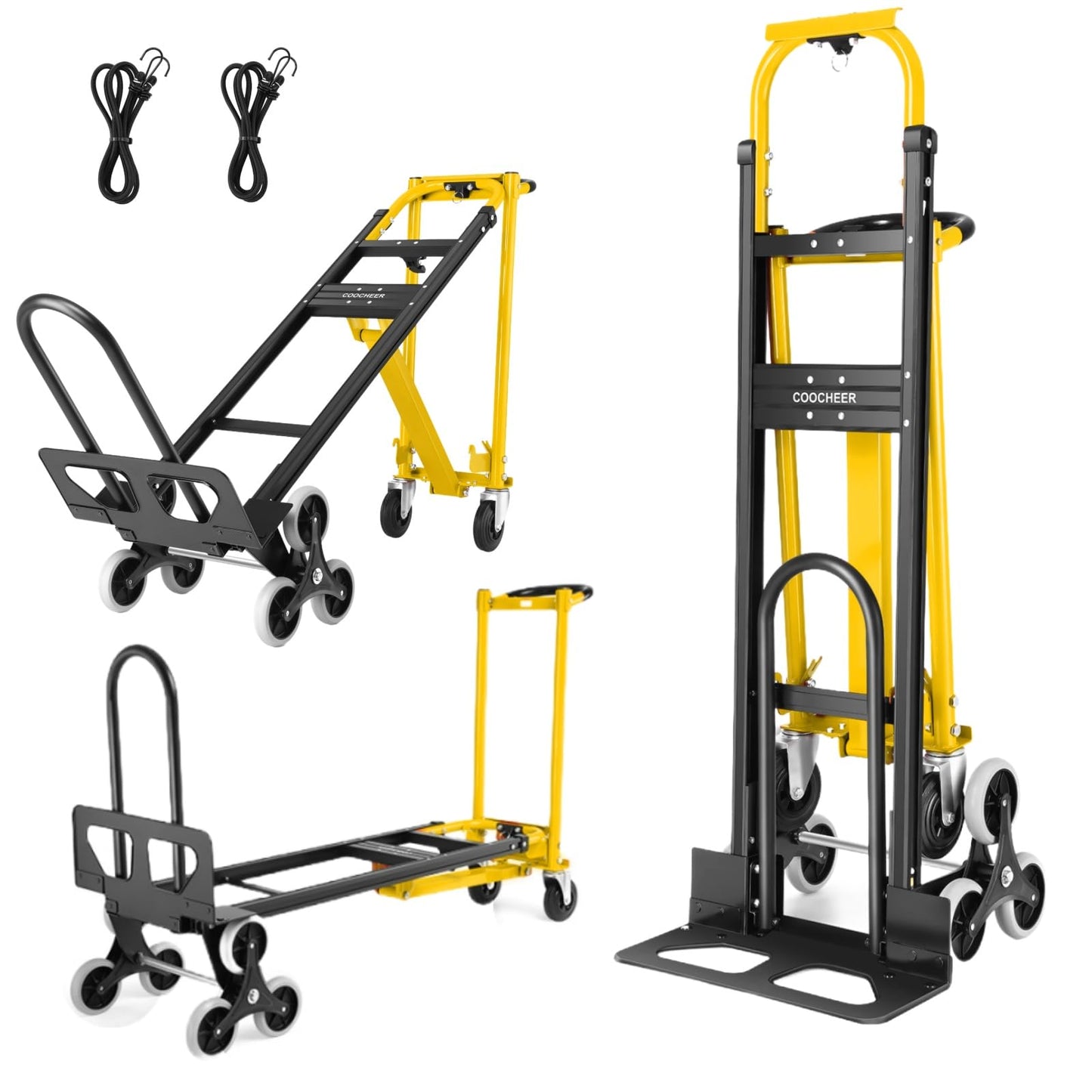 1000LBS Stair Climbing Hand Truck, 3-in-1 Folding Aluminum Dolly, Heavy Duty Convertible Cart for Warehouse, Home, Office & Transport Moving(Yellow)