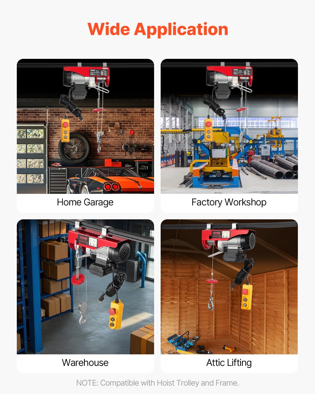 VEVOR Electric Hoist with Remote Control, 440 lbs Material Handling Tool, 110V Electric Hoist with 14ft Remote Control for Factories, Warehouses, Construction Site, Attic