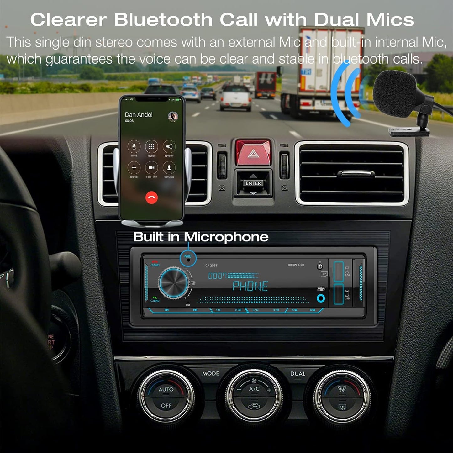 DOVOX USB/SD/AUX/MP3 2.1A Single Din Stereo Marine Radio: Bluetooth Car Audio Receivers with Digital LCD Display | FM