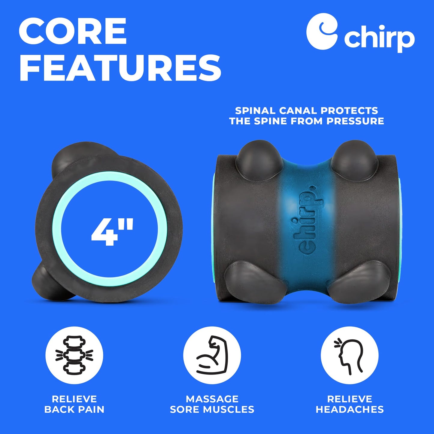 Chirp Wheel XR Massage Roller for Neck & Headache Relief – Rejuvenate Body, Spinal Care & Tension Through Thumb Pressure Release | High-Density Foam for Physical Therapy, 500lbs Capacity, 4" Mint