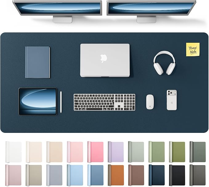 YSAGi Leather Desk Pad Protector, Office Desk Mat, Large Mouse Pad, Non-Slip PU Leather Desk Blotter, Laptop Desk Pad, Waterproof Desk Writing Pad for Office and Home (Dark Blue,55" x 24")