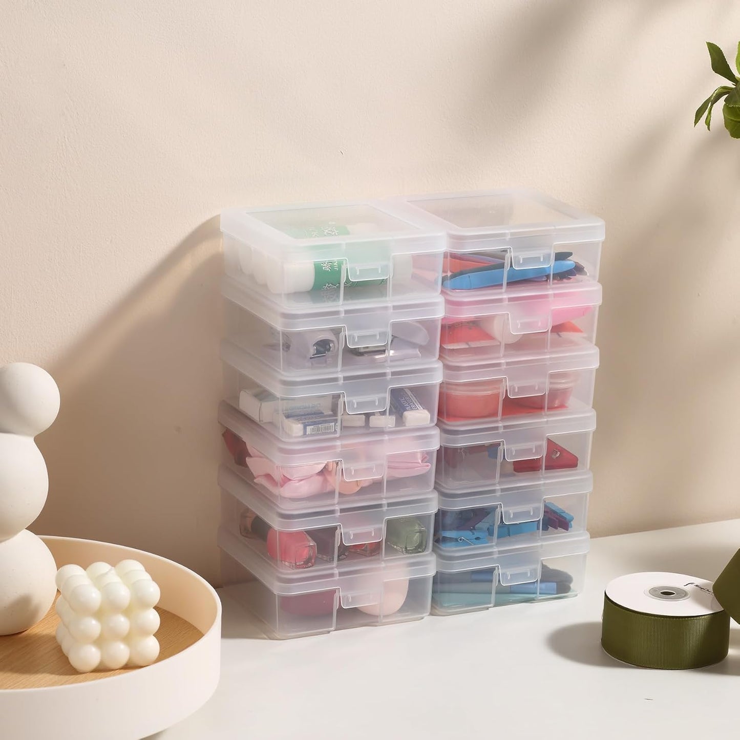 Skiennix 12-Pack Small Clear Plastic Storage Boxes - Versatile Organizer for Crafts, Jewelry & More