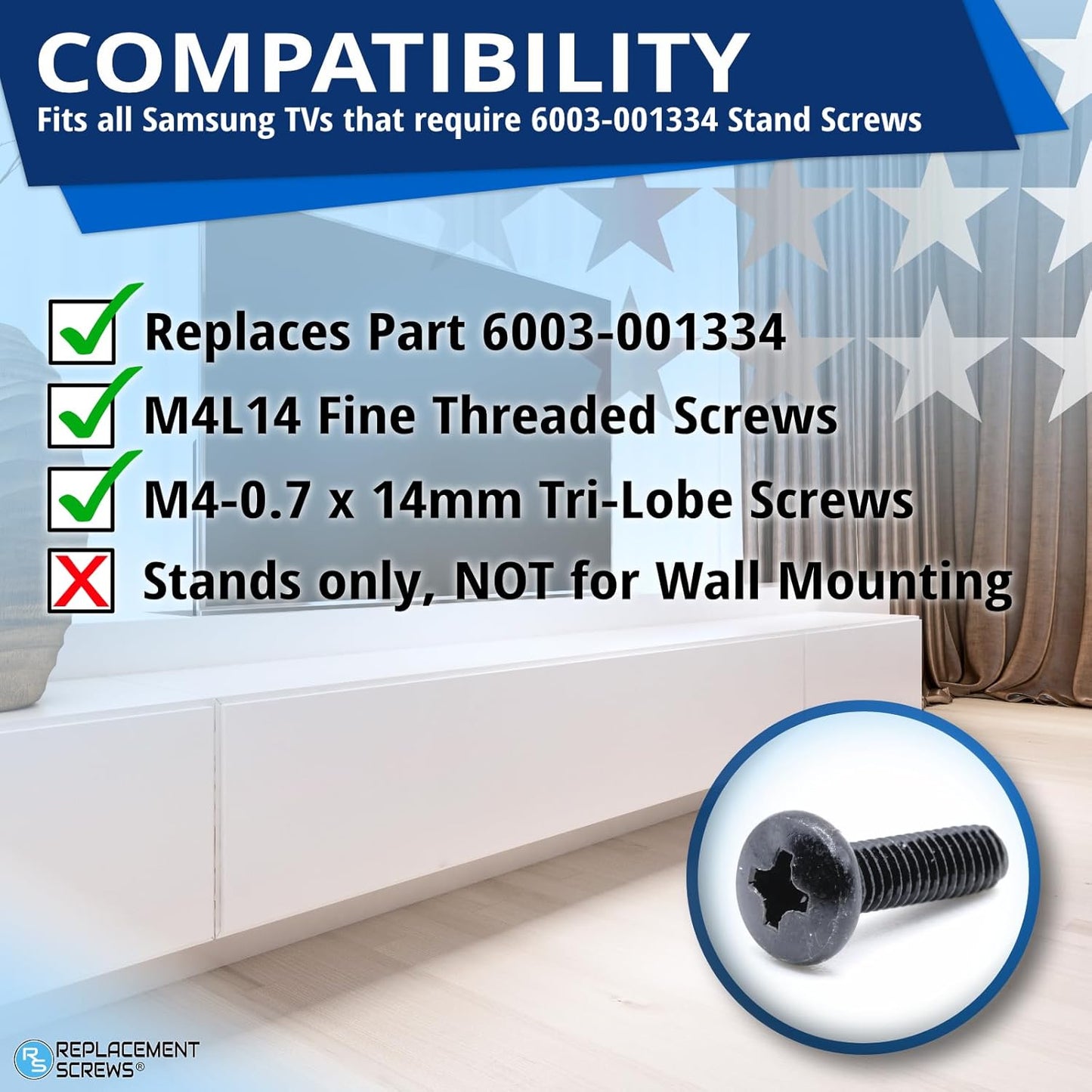 ReplacementScrews 6003-001334 (M4XL14) Set 4 TV Stand Screws Compatible with Samsung