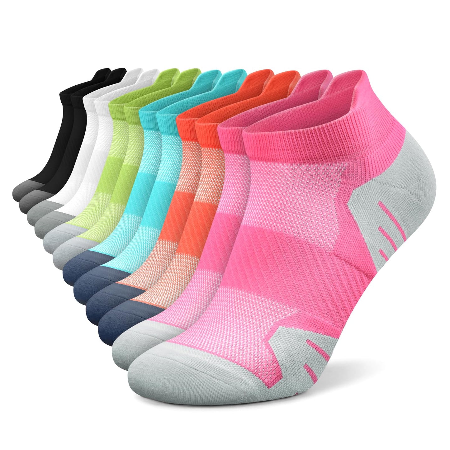 PAPLUS 6 Pairs Ankle Compression Socks for Women, Cushioned Running Socks with Arch Support, Low Cut, Targeted Compression