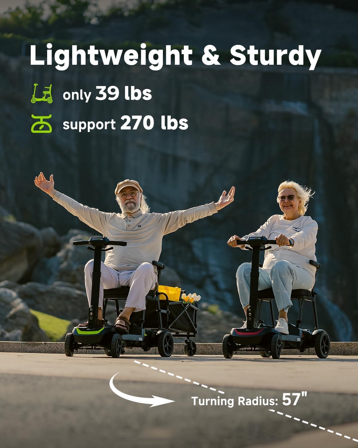SCOOTNGO Mobility Scooters for Seniors & Adults 4 Wheel Travel Mobility Scooter Airline Approved with Two Batteries, Lightweight, Foldable, No Assembly Needed (Silver Grey, Dual Batteries)