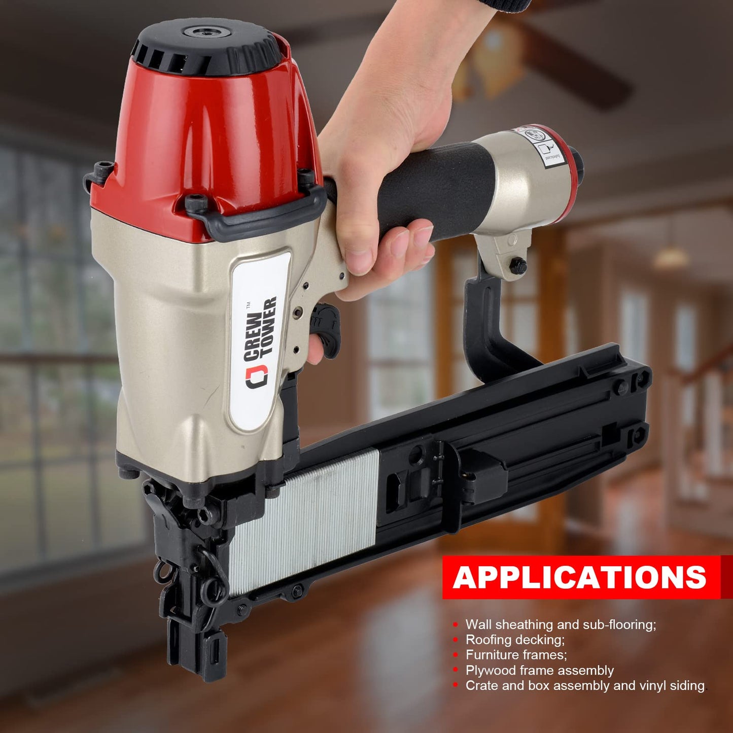 CREWTOWER Pneumatic Stapler, 16 Gauge 7/16-inch Medium Crown Air Staple Gun for Fence Vinyl Siding Furniture Wood Pallets Crate Assembly Cabinets Framework and Structure Construction Finish