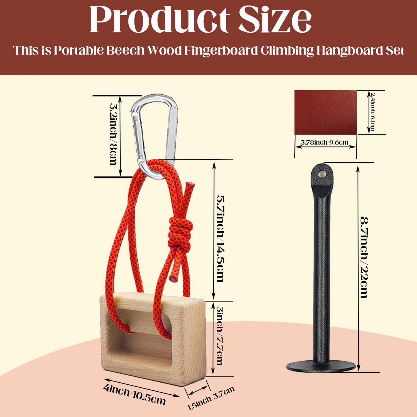 Wshxjzyay Portable Hangboard, Climbing Hangboard, Dual-Pocket Grip Blocks for Finger Strength, Power, and Forearm Training, Adjustable Rope and Metal Clips Included