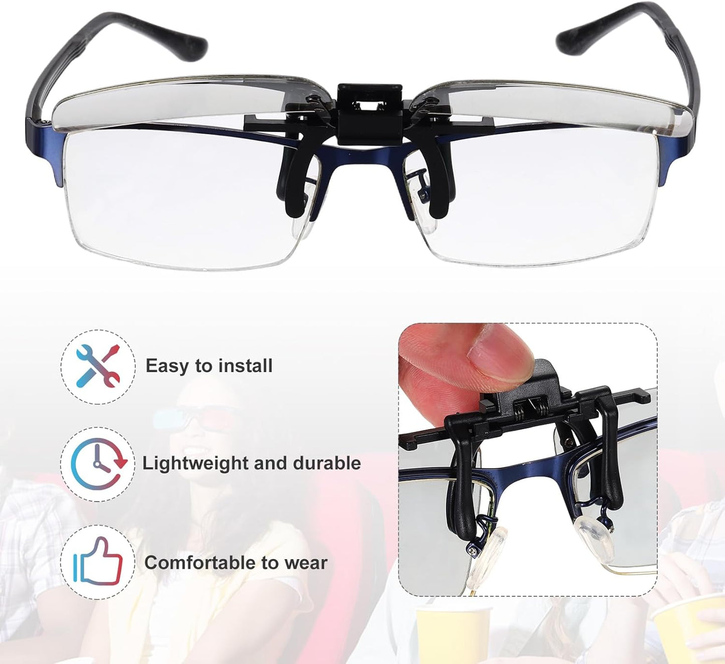 3D 3D MECCANIXITY Polarized Clip-on Glasses, Passive Circular Viewing Glasses Frame for Anaglyph Movies Theater Games