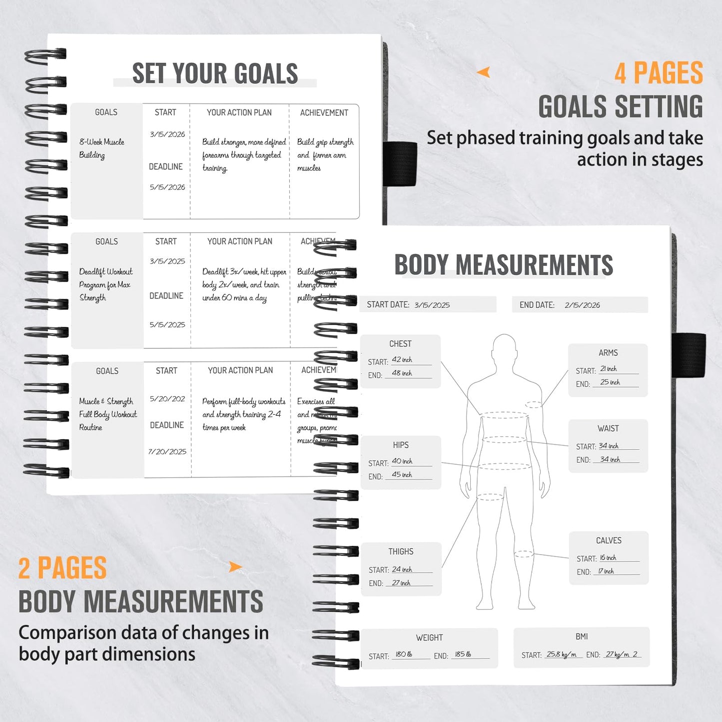 Workout Journal for Men & Women, Workout Planner with Monthly Calendar, ( 8.3" x 6") Grayish-black Texture Hardcover Workout Log Book Track Training, Diet, Progress, Achieve Wellness Goals, Perfect for Fitness Enthusiast