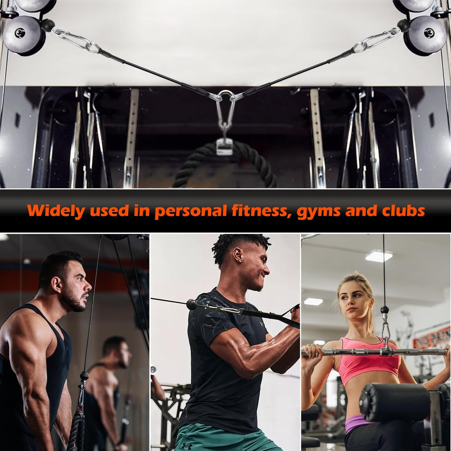GAQUECY Gym Cable Extension, 10" Cable Machine Extension Compatible with Bowflex Home Gym Machine, Fitness Cable Extension Home Gym Cable Machine Attachment for LAT/Tricep Pull Down (2pcs)