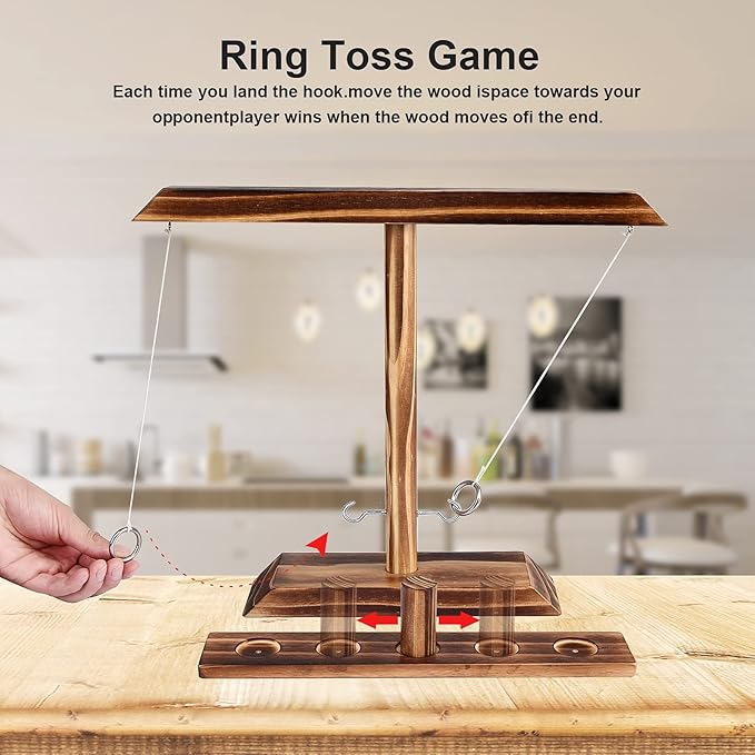 Ring Toss Games for Adults and Kids,Wooden Hook and Ring Game,Patio Decor,Fast-paced Home Party Interactive Game for Outdoor Indoor,Gifts for Men