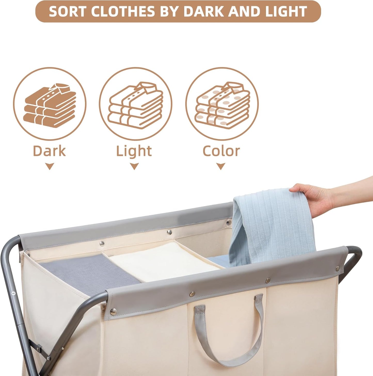 Storage Maniac 160L Collapsible Laundry Hamper - Heavy Duty Rolling Basket with Removable Bag & 3 Sections