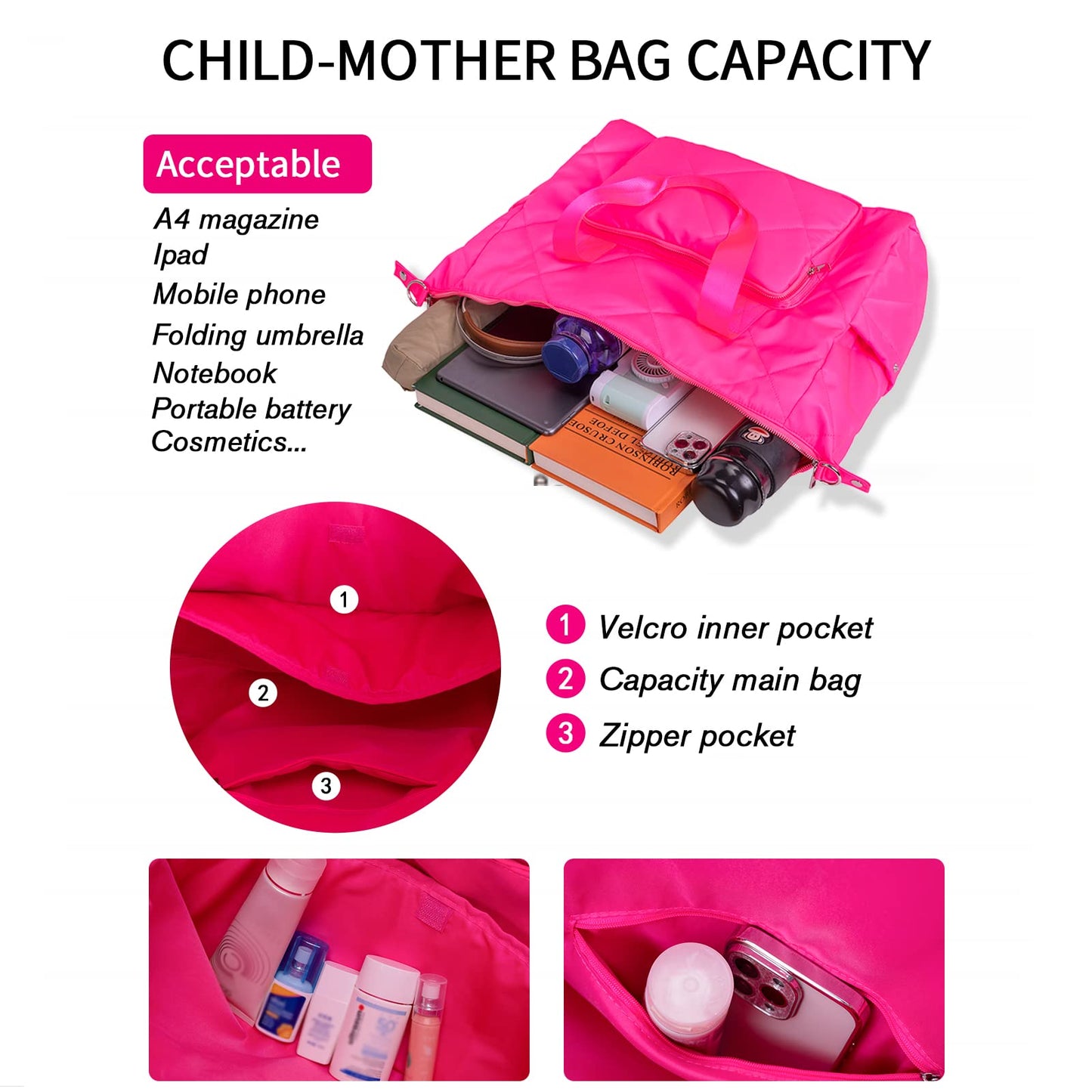 Hot Pink Gym Bag for Women, 18 Inch Lightweight Puffy Carry On Duffel Bag for Travel Sports Yoga, Water Resistant