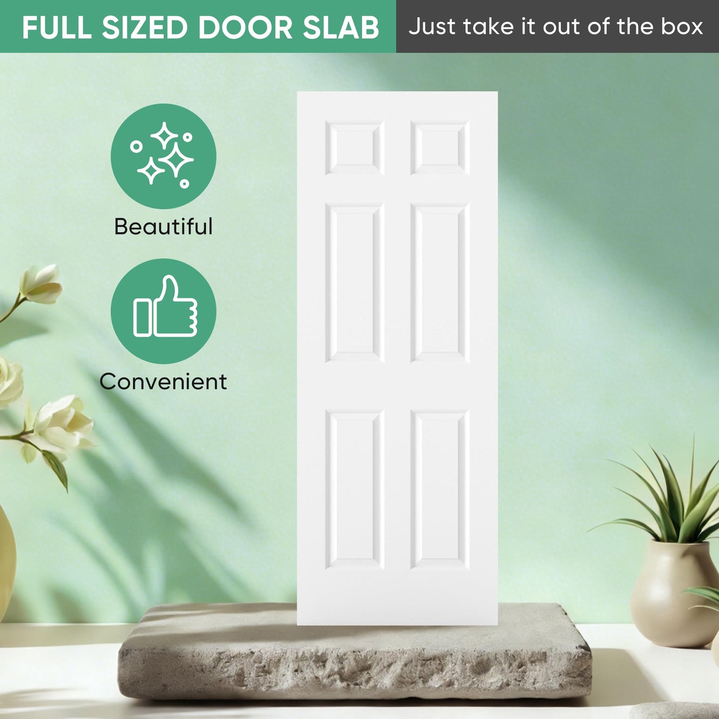 BARNSMITH 30x80 in Raised 6-Panel Textured White Primed Molded Door Slab, Classic Style Paintable Hollow Core Interior Door Panel, for Pocket, Swing, Sliding Door, Durable and Lightweight