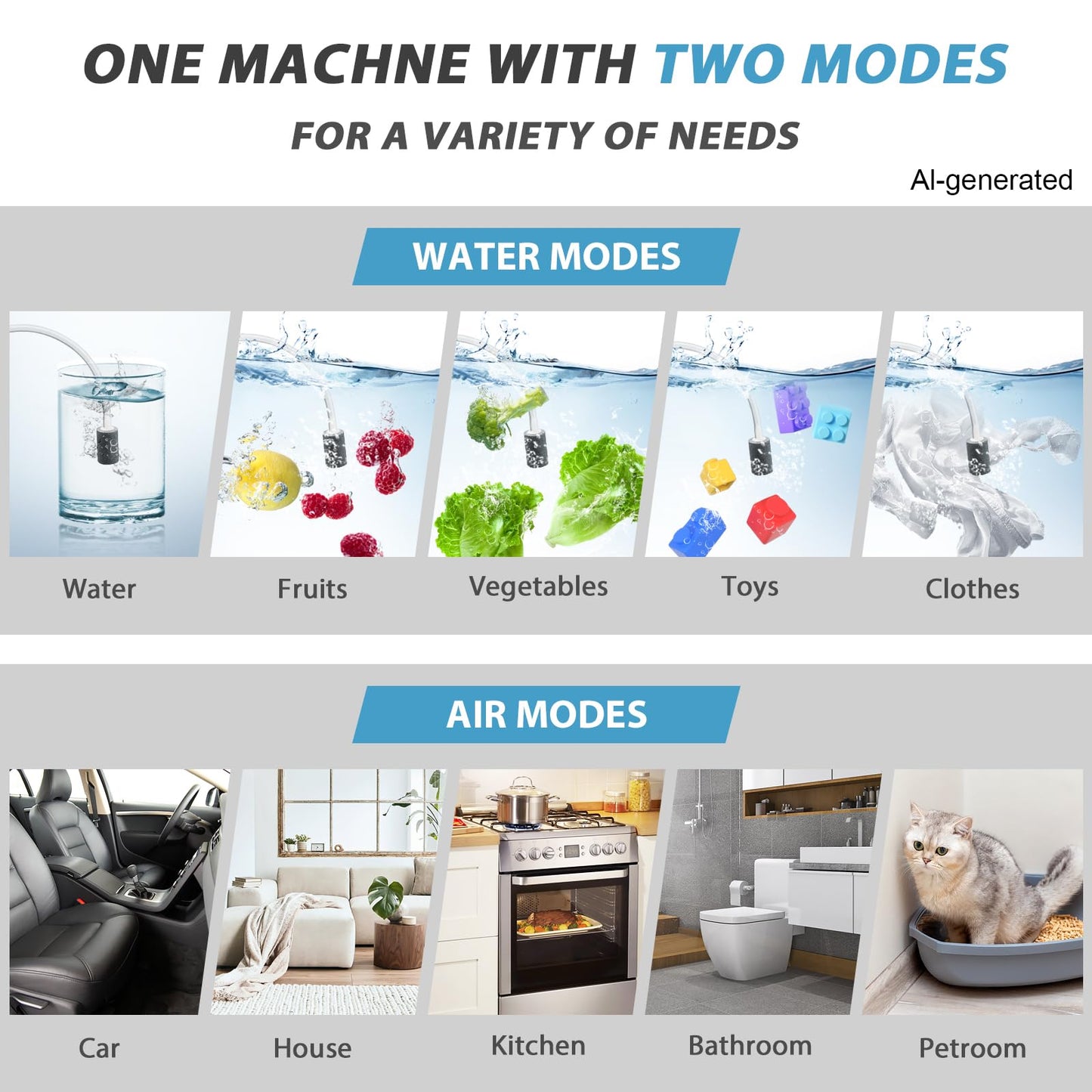 Ozone Generator 60,000mg/h & Ozone Generator Water 1000 mg/h High Capacity Smart Ozone Machine Odor Removal Commercial Ozone Odor Eliminator for Home, Smoke, Pet Odor, Car, Cleaning Fruits, Vegetables