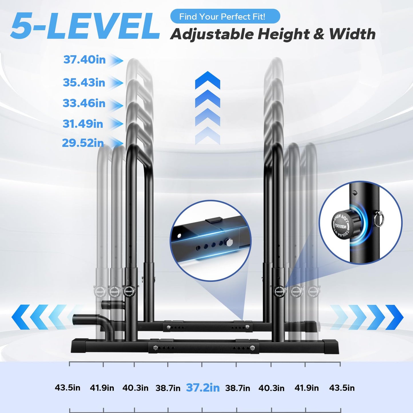 2026 Upgraded Dip Bars 880LBS Heavy Duty Dip Bar Station Height & Width Adjustable Parallel Bars for Full Body Strength Training Dip Stands Calisthenics Equipment for Home Push Up Bar