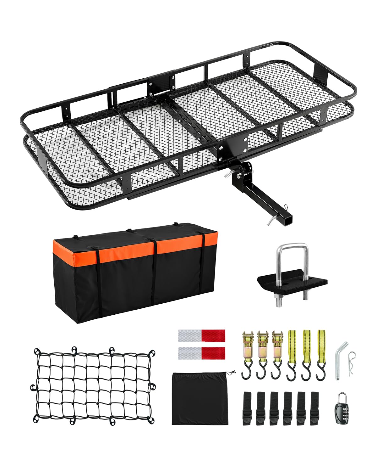 VEVOR 70" x 30" x 6", Hitch Cargo Carrier, 500 lbs Capacity with Ratchet Straps & Cargo Bag, Folding Hitch Mount Cargo Carrier Basket with Hitch Lock for 2" Receiver, Fit for SUVs